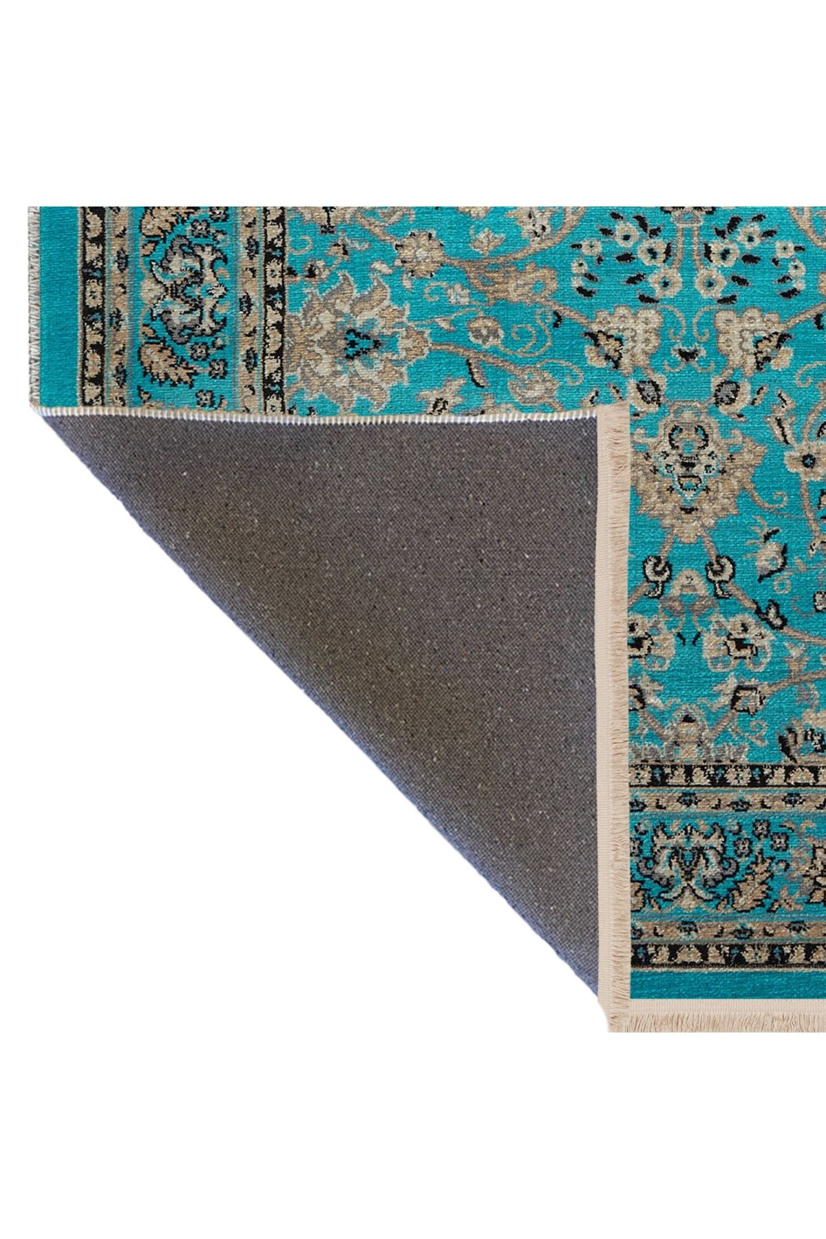 Turkuaz Temalı Motifli Etnik Çiçek Desenli Kreatif Vintage Dekoratif Halı 2807