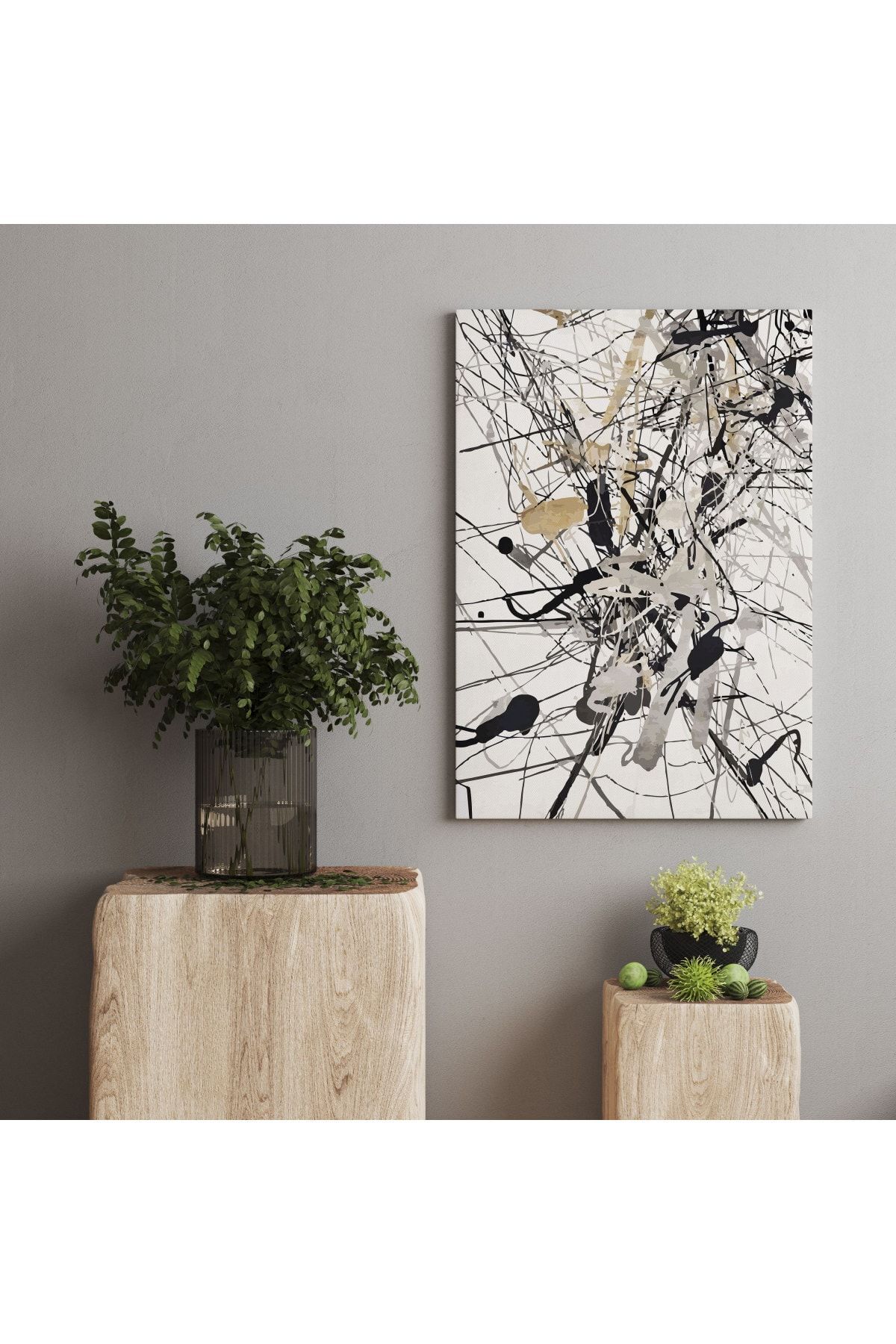 Kanvas Tablo Gri Beyaz Boya Temalı 135