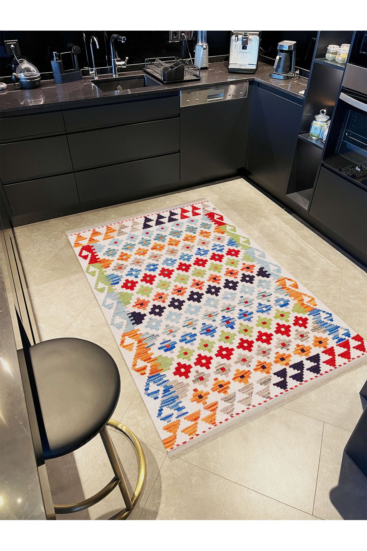 Güney Koleksiyonu Çok Renkli Geometrik Motifli Desenli Vintage Dekoratif Halı 36