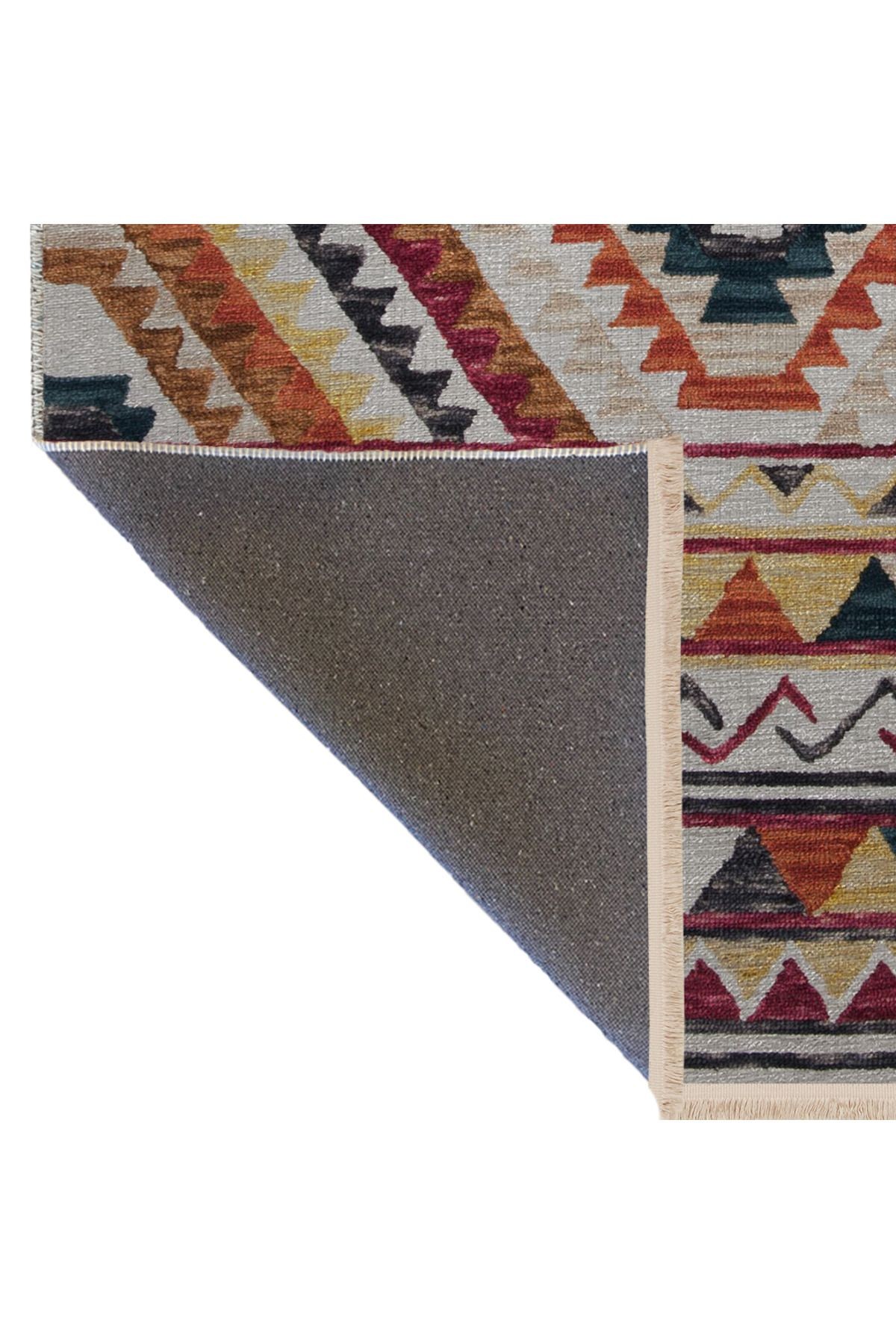 Çok Renkli Geleneksel Motif Desenli Saçaklı Vintage Dekoratif Halı 3076