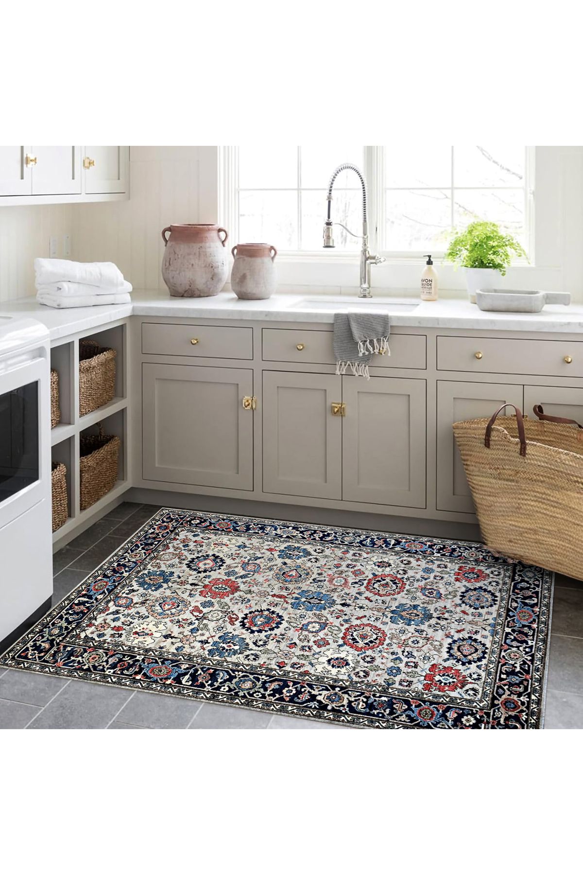 Mete Koleksiyonu Çok Renkli Karma Motifli ve Geleneksel Desenli Vintage Dekoratif Halı 18