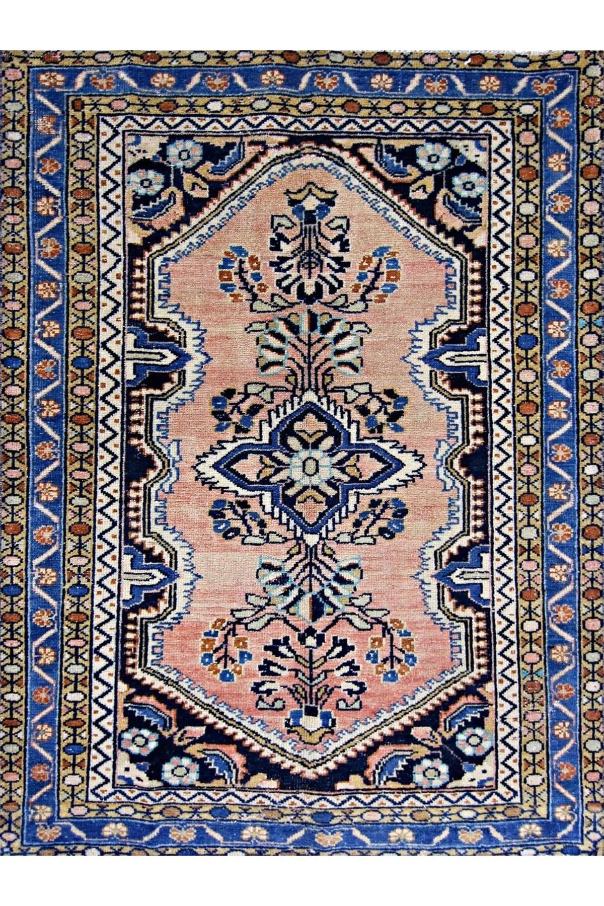 Asena Koleksiyonu Pudra ve Lacivert Temalı Geleneksel Motif Etnik Desenli Vintage Dekoratif Halı 23