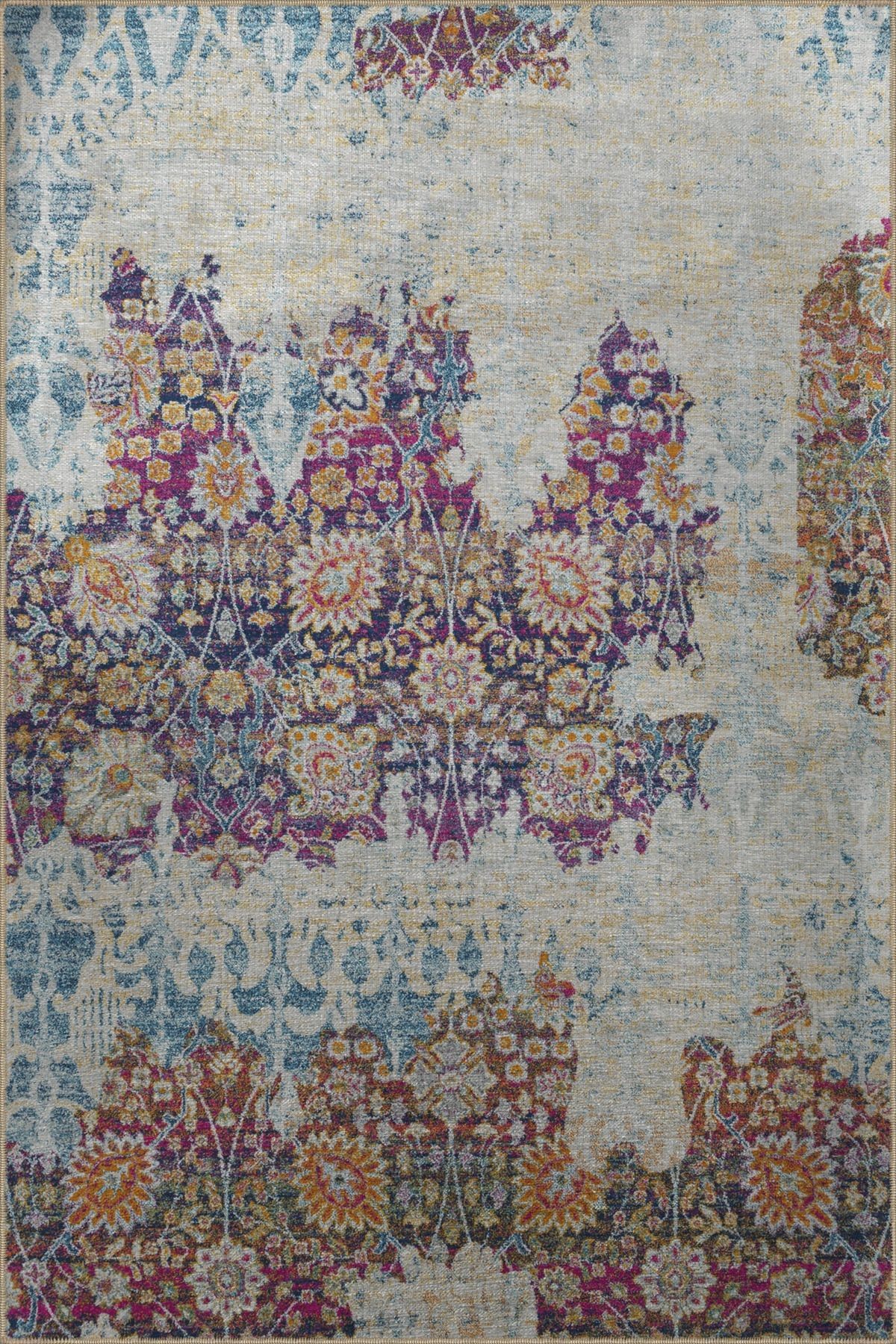 Çok Renkli Soyut Tasarım Çiçek Desenli Kreatif Modern Dekoratif Halı 2971