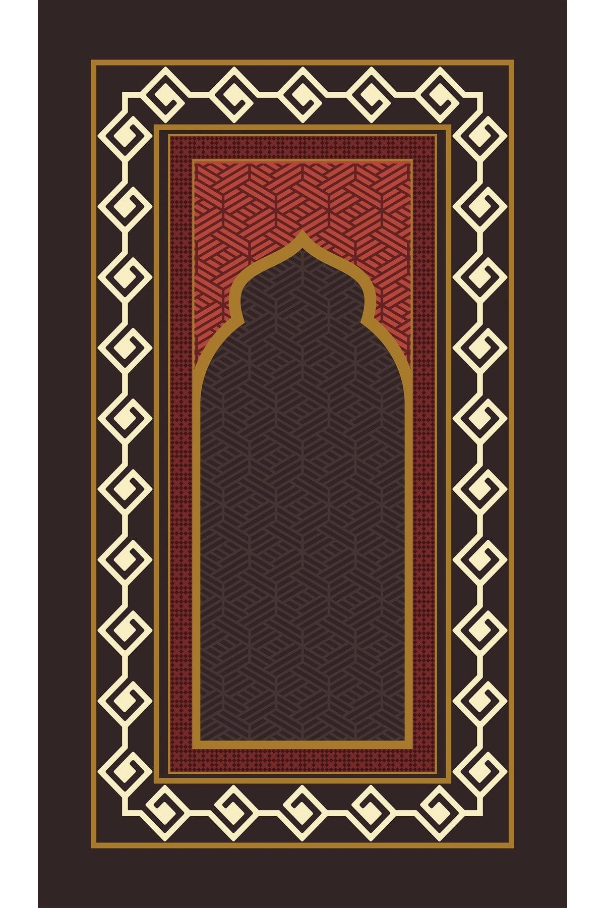 Siyah Çiçekli Geometrik Desenli Seccade 70x120