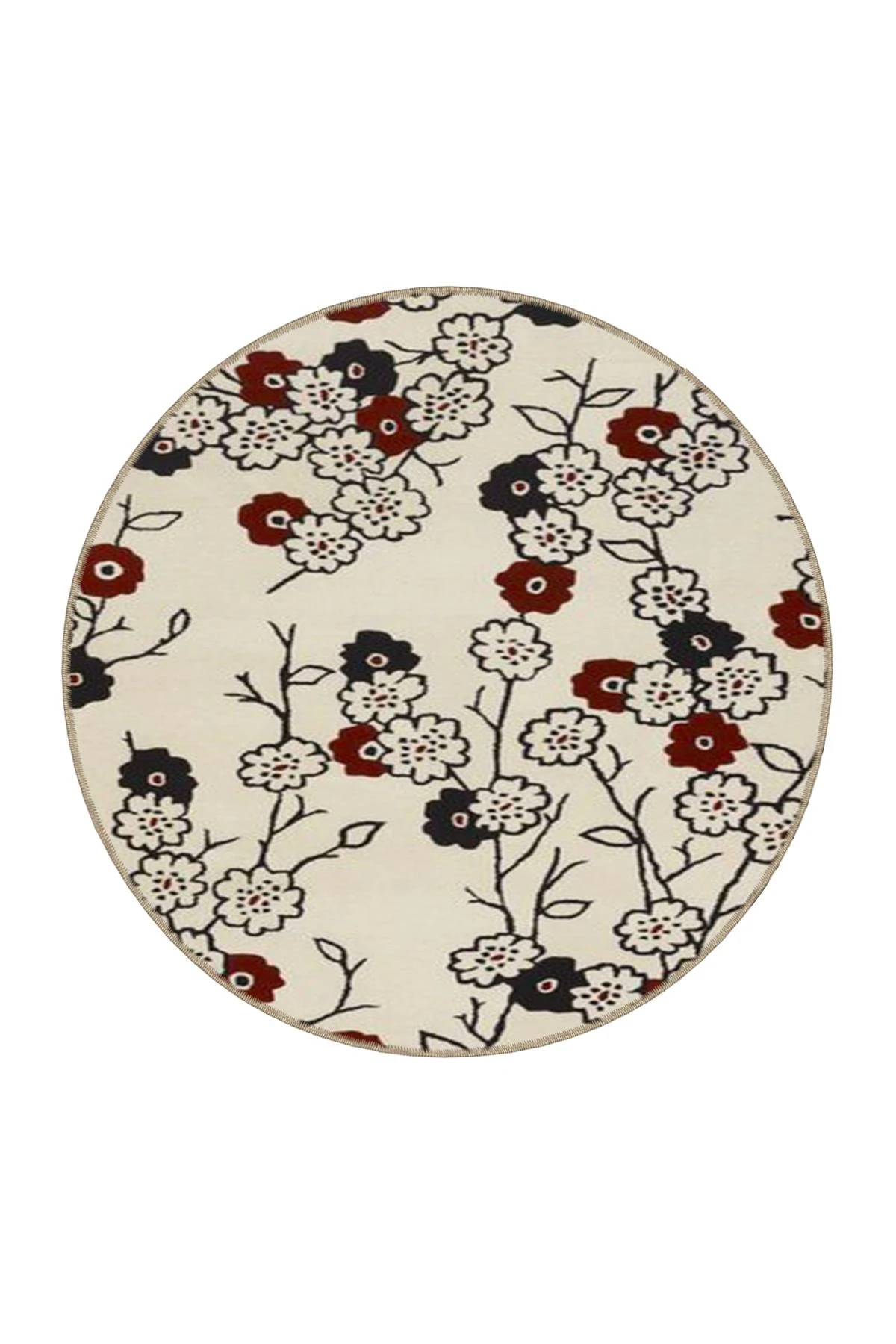 Krem Temalı Çiçekli Temalı Dokuma Taban Halı ve Yıkanabilir Halı miravip9852