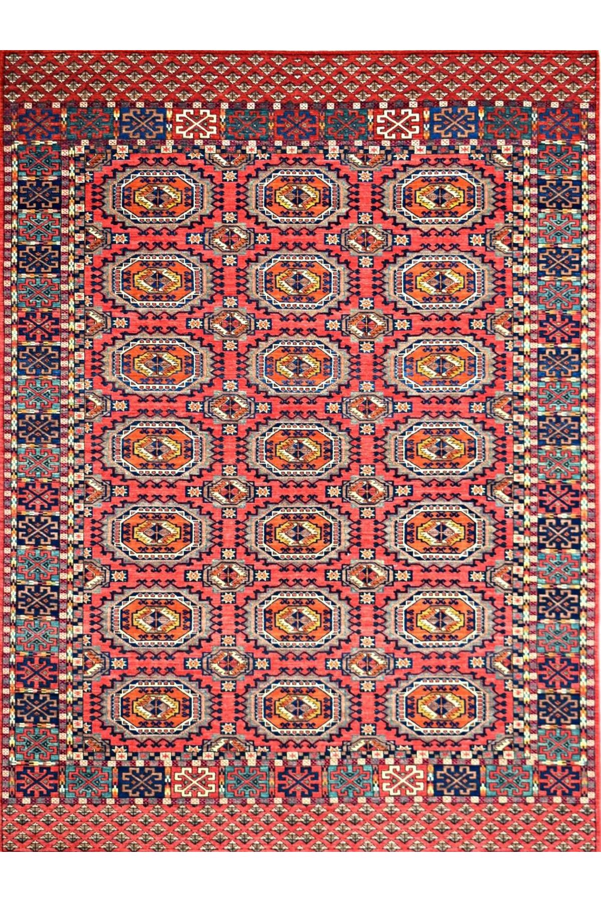 Mete Koleksiyonu Koyu Temalı Etnik Motifler ve Geleneksel Desenli Vintage Dekoratif Halı 12