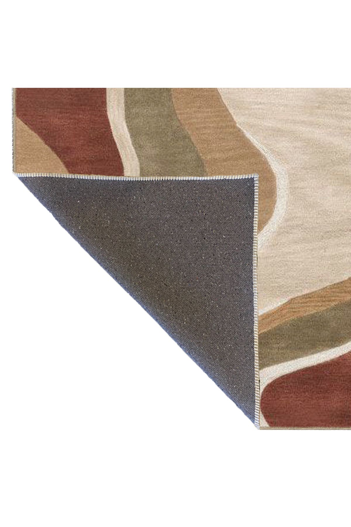 Dalgalı Kahverengi Tonlarda Desenli Dokuma Taban ve Yıkanabilir Halı miravip9378