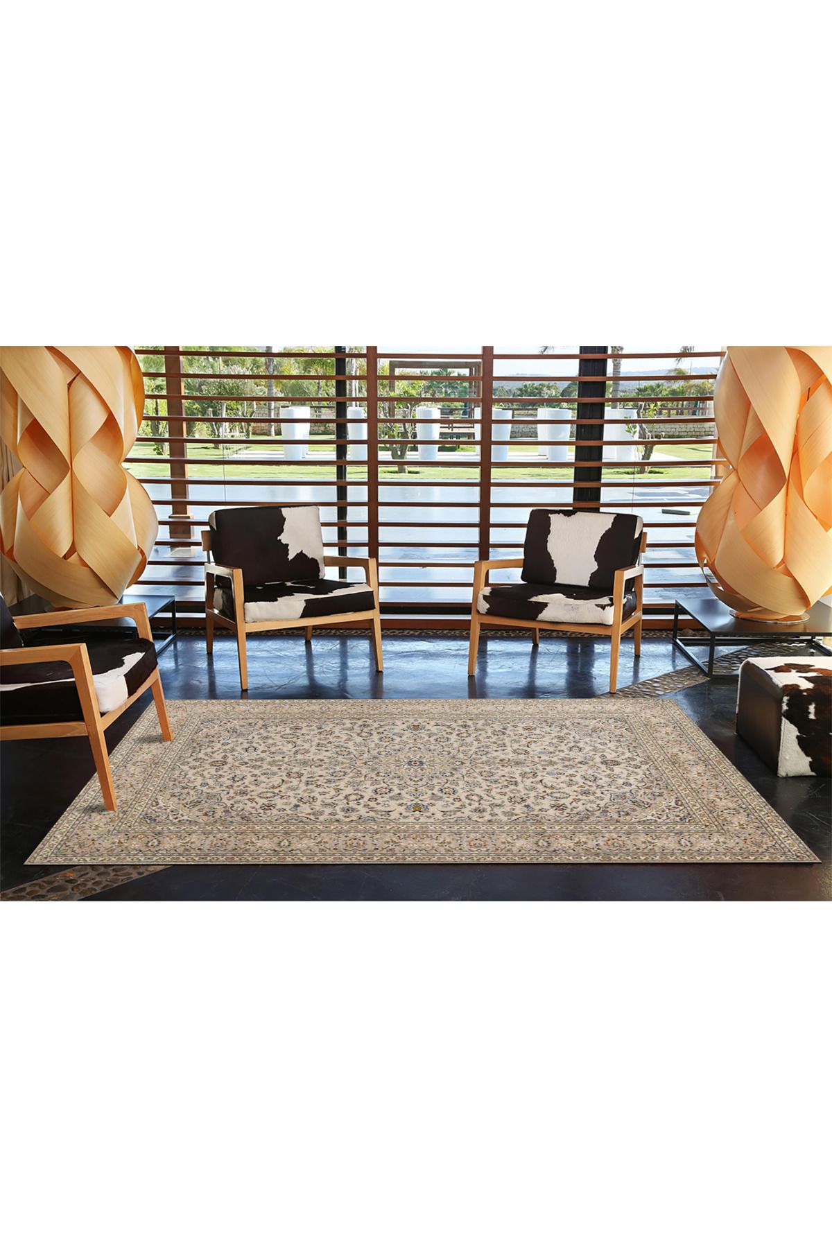 Gri ve Kahverengi Tonlarda Geleneksel Desenli Modern Dokuma Taban ve Dekoratif Halı miravip101