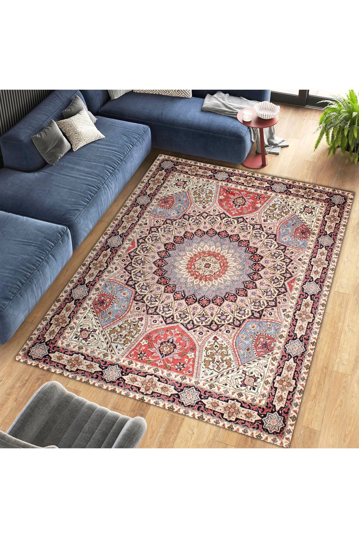 Aysu Koleksiyonu Çok Renkli Antik Desenli Dokuma Taban Modern Dekoratif Halı aysu49