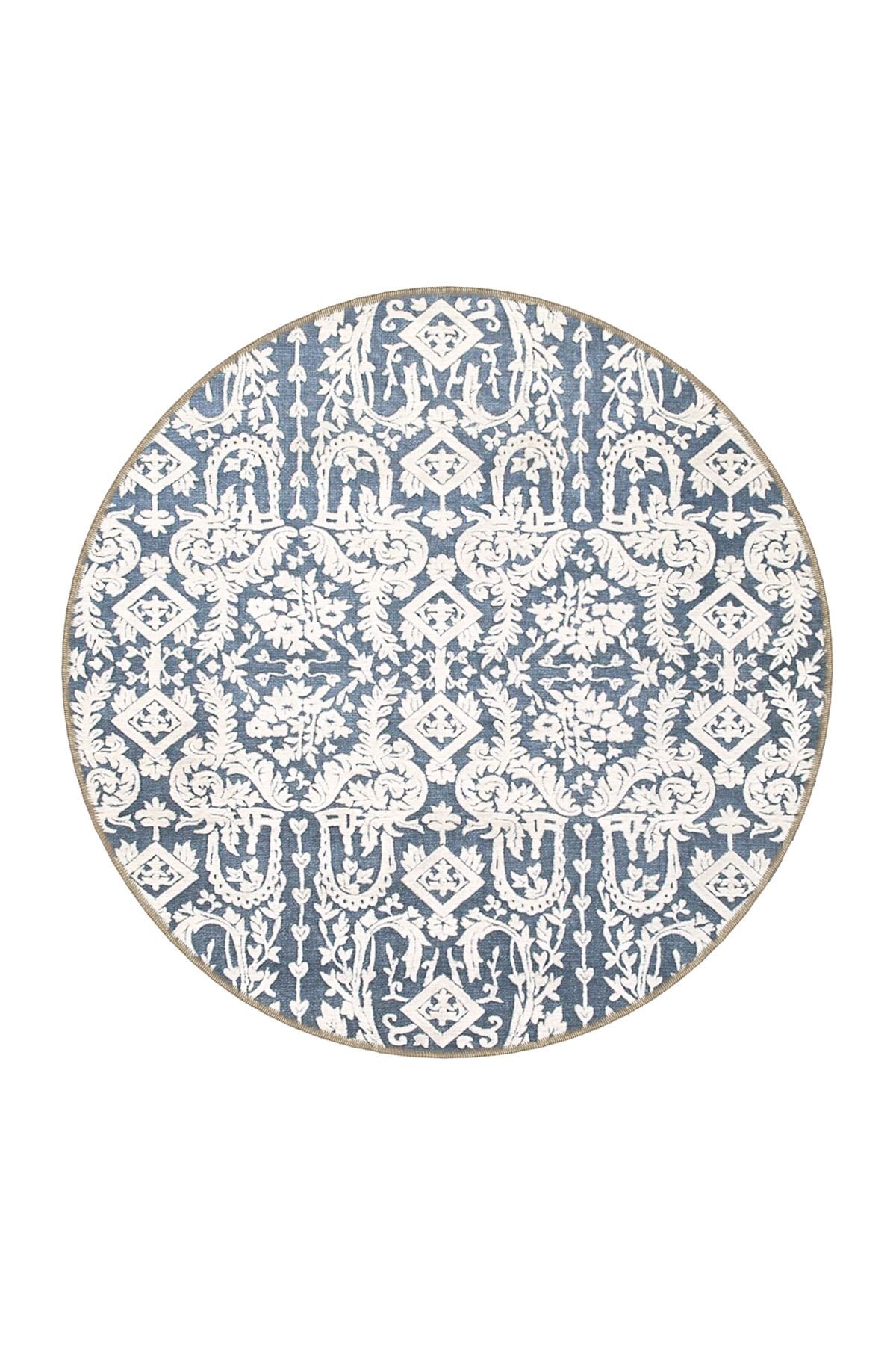 Bej Gri Temalı Motifli Etnik Desenli Vintage Dekoratif Halı 3445