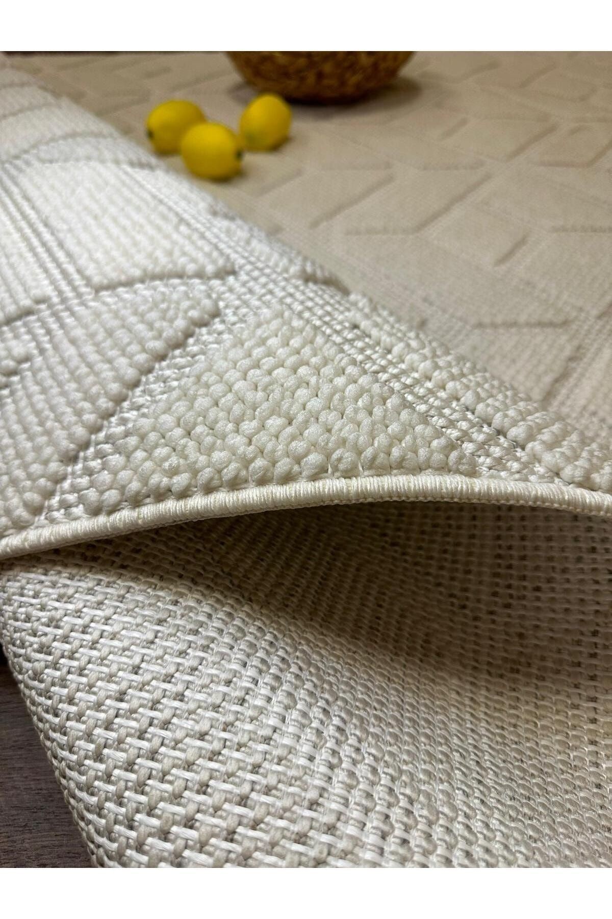 Boho Iskandinav Desen Bej Renk Bohem Etnik Desen Örgü Saçaklı Halı Kilim