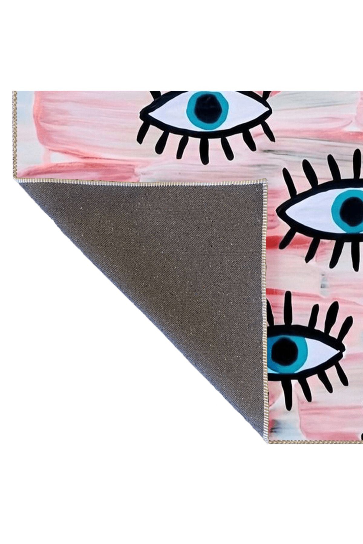 Pudra Pembe Temalı Karma Göz Figürü Desenli Modern Dekoratif Halı 4978