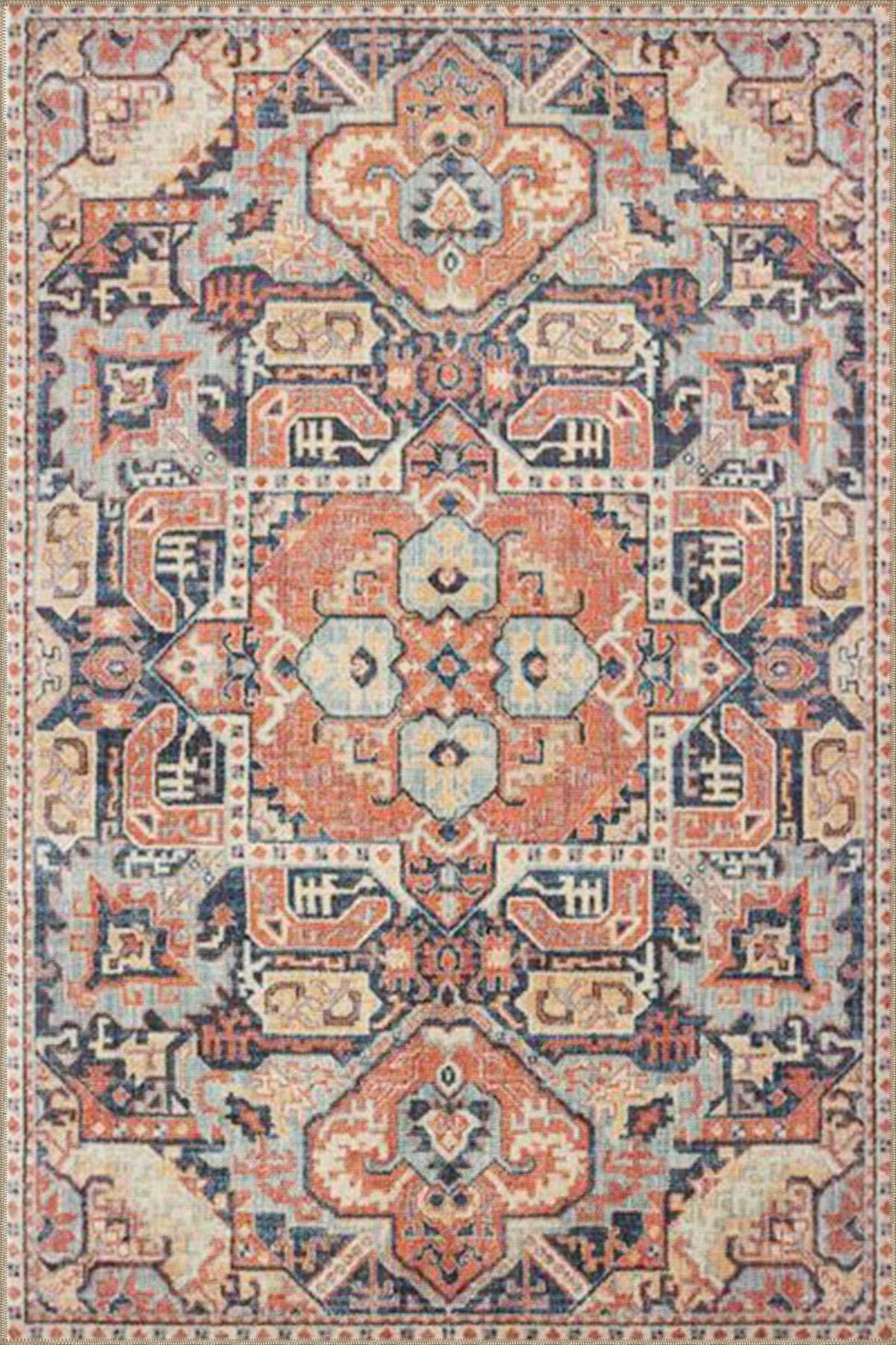 Geometrik Gelenksel Krem Renkli Desenli Dokuma Taban miravip639