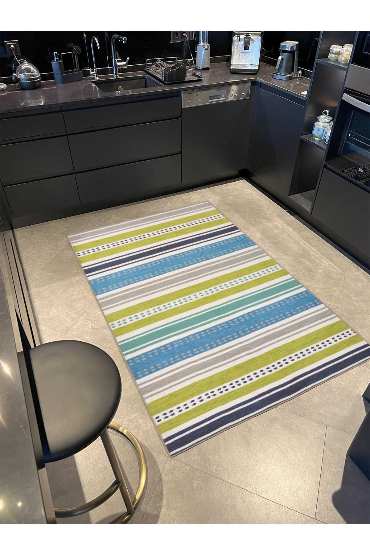 Yeşil ve Mavi Çizgili Desenli Dokuma Taban miravip671