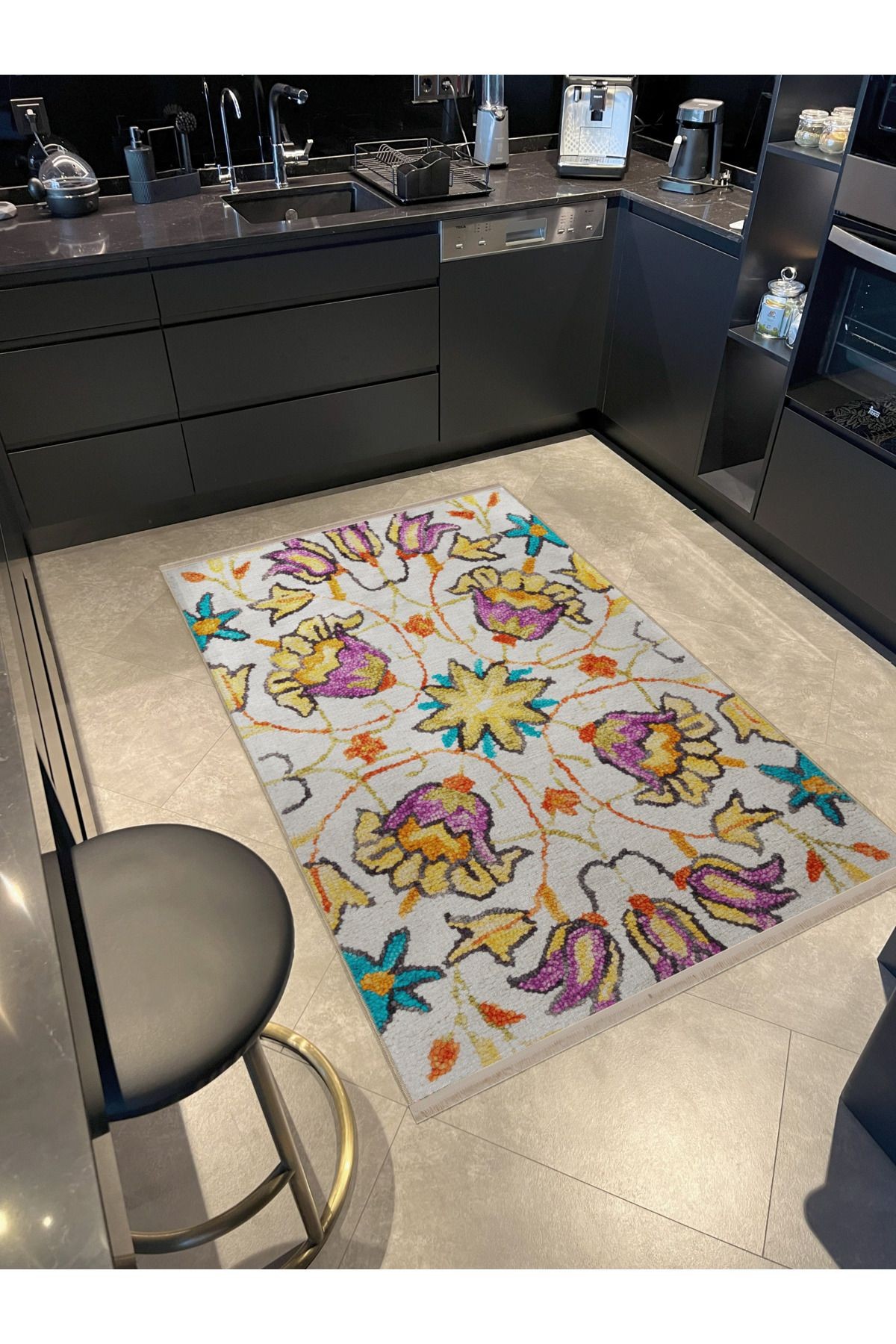 Açık Ton Çok Renkli Etnik Çiçek Gül Desenli Kreatif Vintage Dekoratif Halı 2825