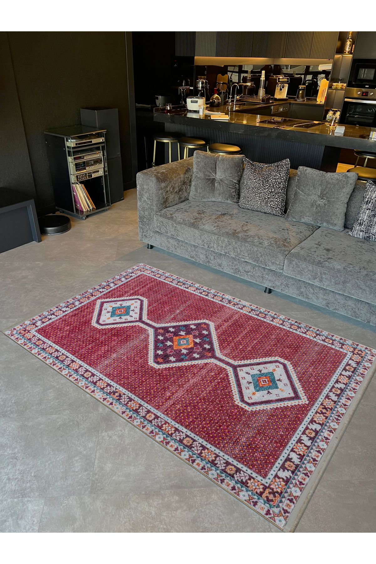 Asena Koleksiyonu Bordo Ton Etnik Motifli ve Geleneksel Desenli Vintage Dekoratif Halı 25