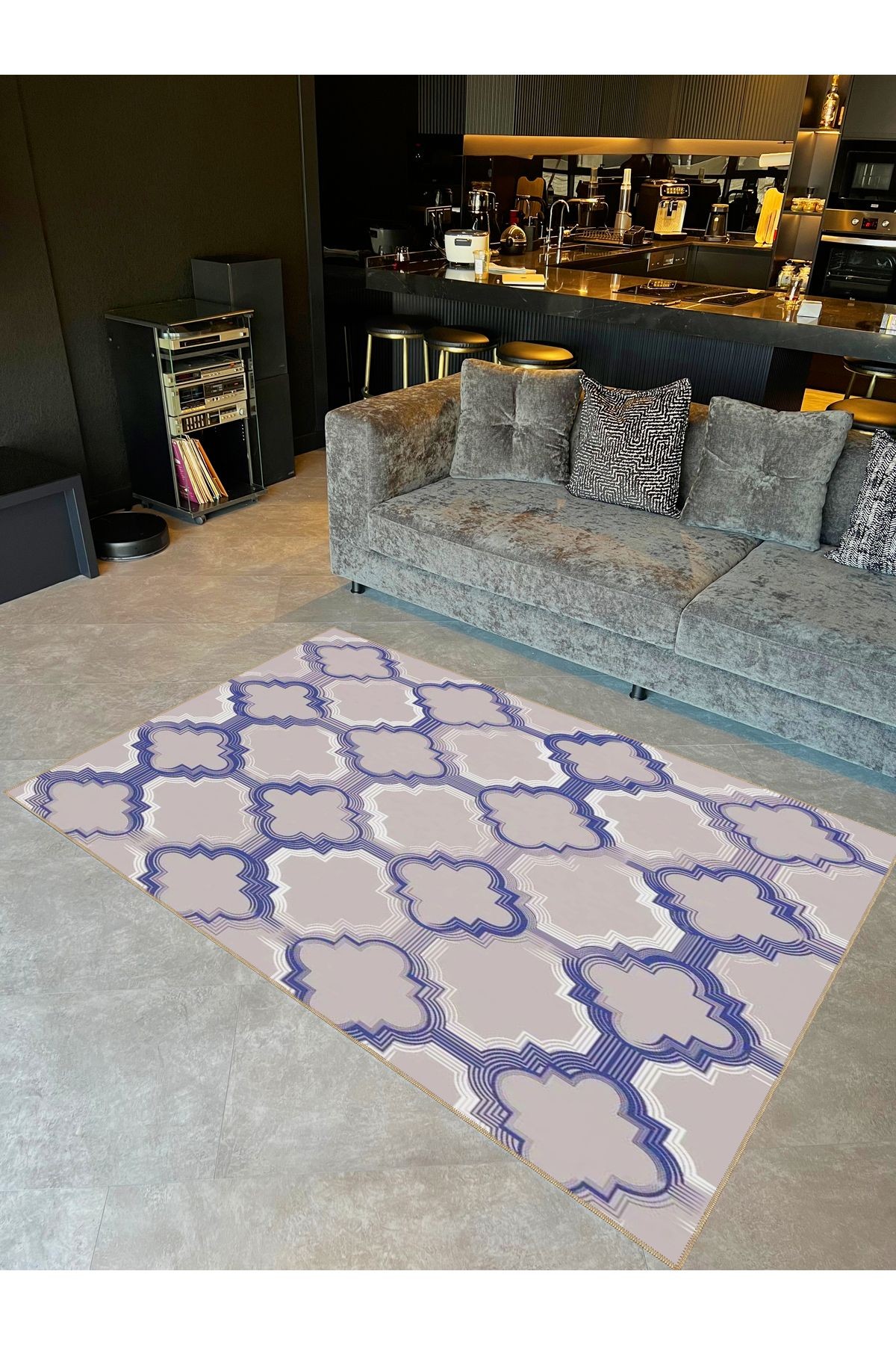 Semih Koleksiyonu Gri Mor Tonlarda Geometrik Şekil Desenli Dokuma Taban Modern Dekoratif Halı 35