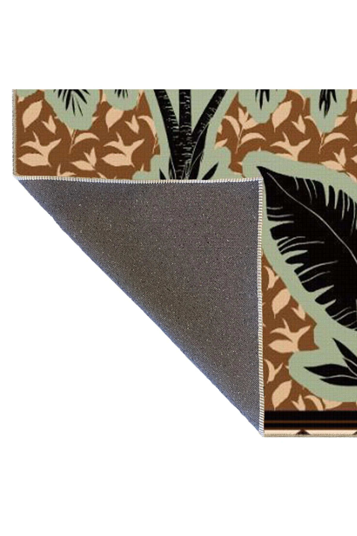 Kahverengi Temalı Tropikal Palmiye Ağacı Desenli Modern Dekoratif Halı 3815