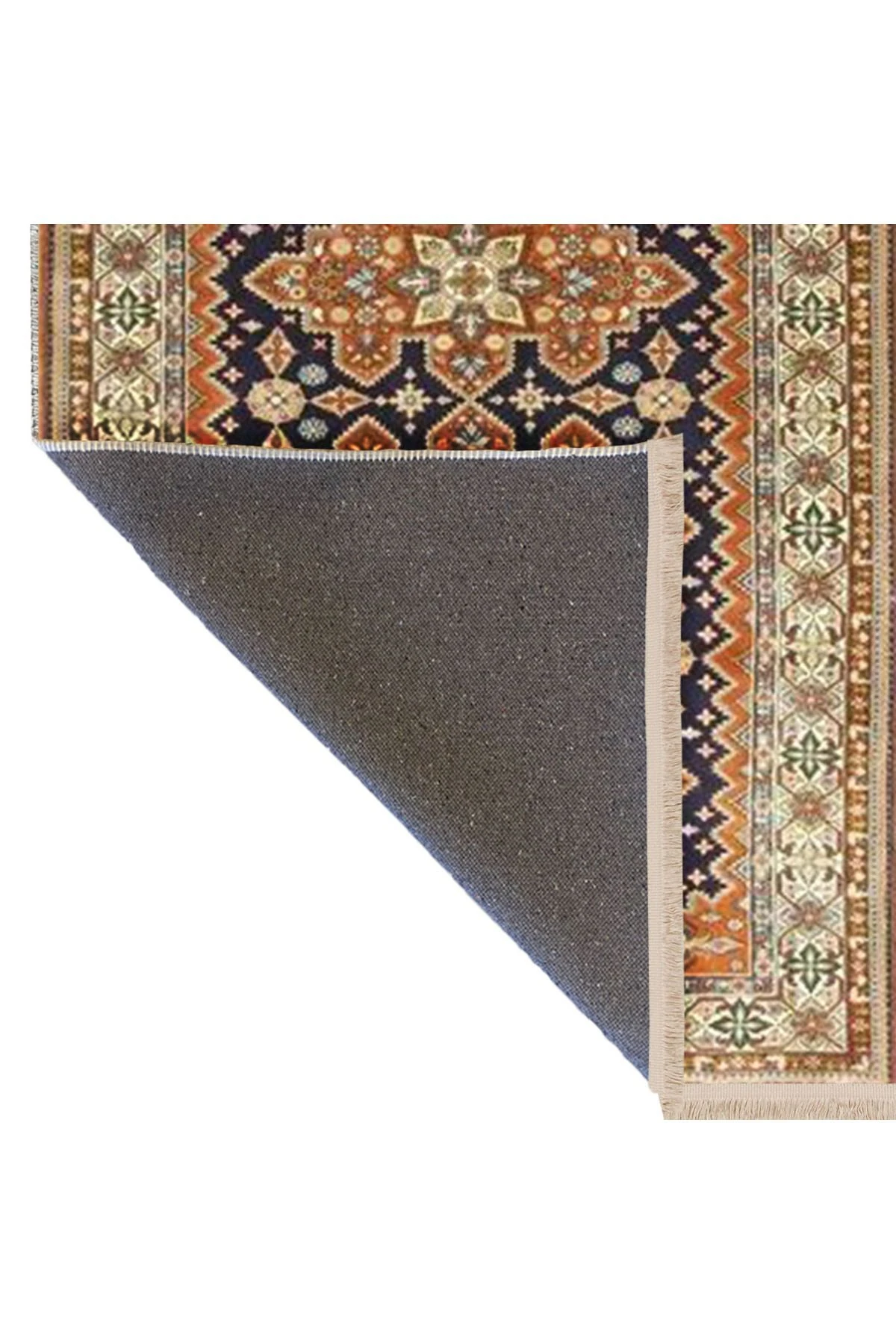 İnci Koleksiyonu Lacivert Bej Tema Geleneksel Desenli Dokuma Taban Vintage Dekoratif Halı inci19