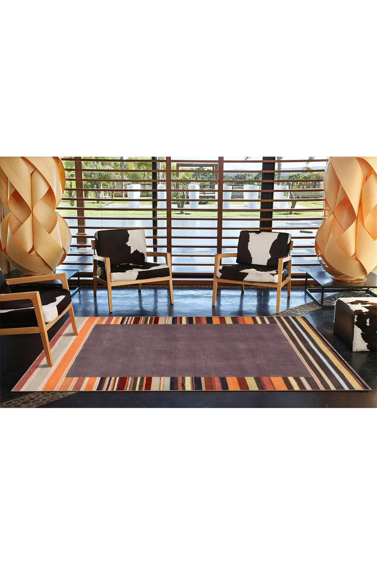 Çizgili Renkli Kahverengi DikdörgenDesenli Dokuma Taban Halı miravip969