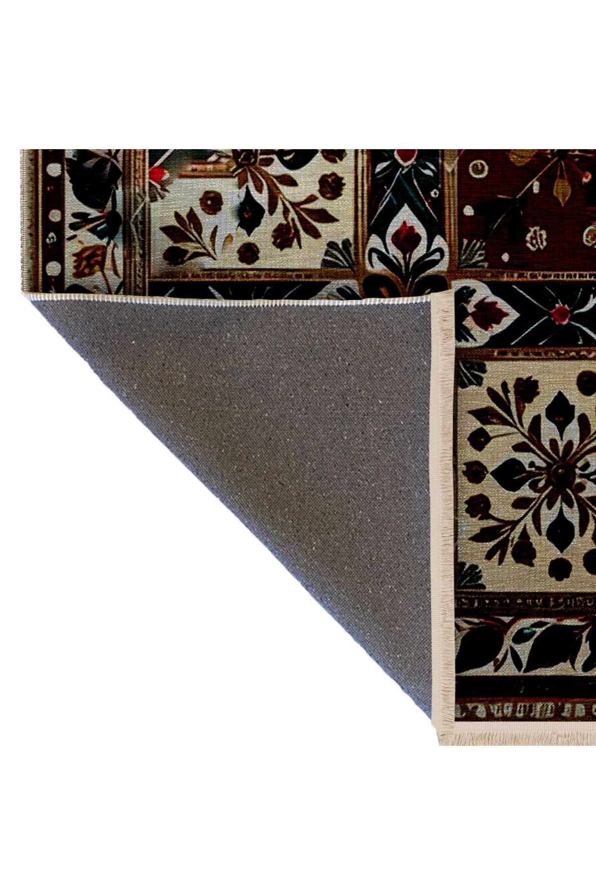 Bej Bordür Detaylı Renkli Antik Tasarım Serisi Çok Renkli Desenli Vintage Dekoratif Halı antik52