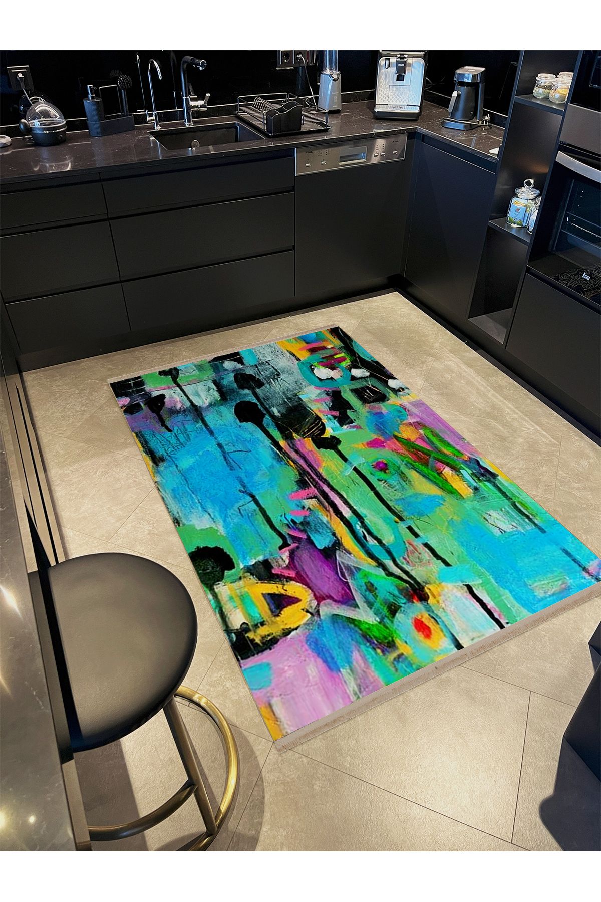 Yılmaz Koleksiyonu Çok Renkli Soyut Boya Sıçratma Desenli Kreatif Modern Dekoratif Halı 01