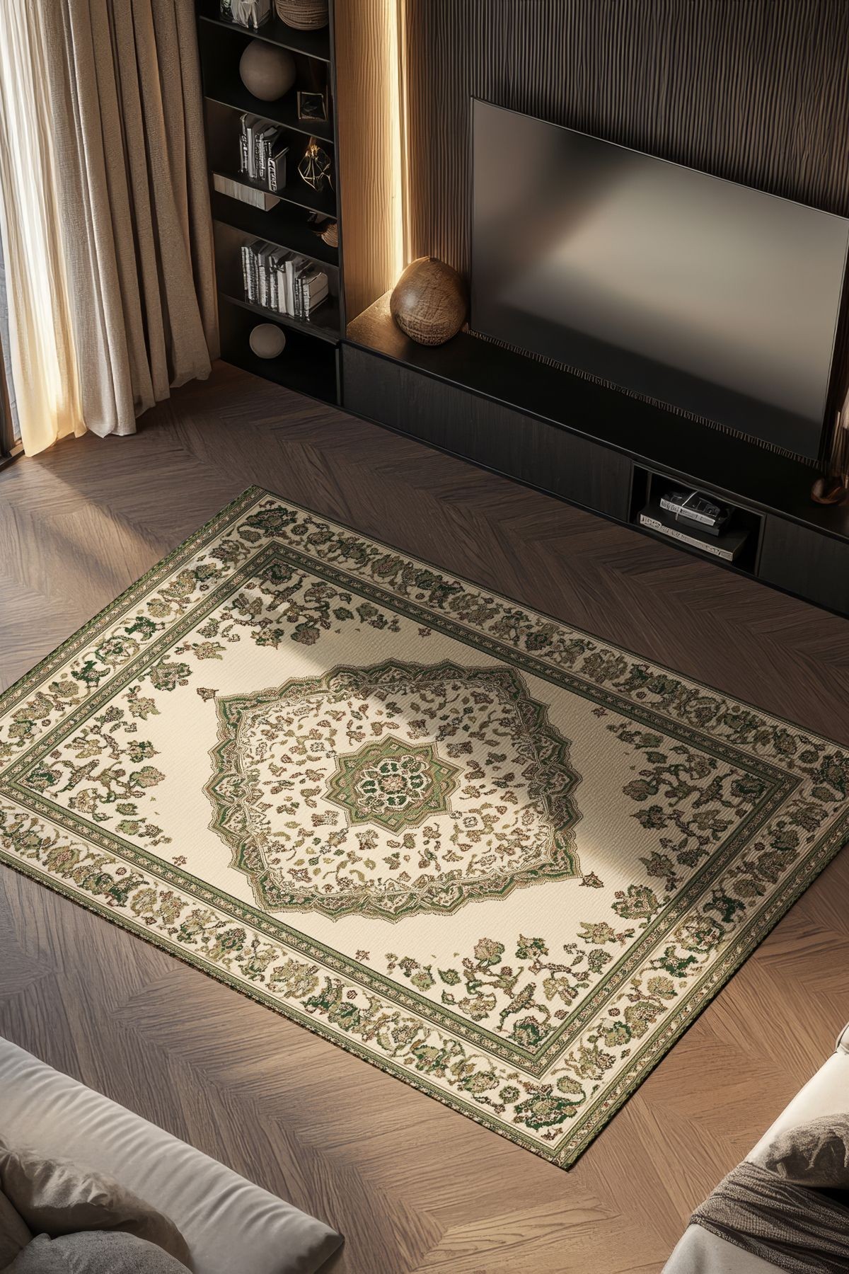Nova Art Yeşil Bej Vintage Tema Dokuma Taban Dekoratif Salon Halısı 212