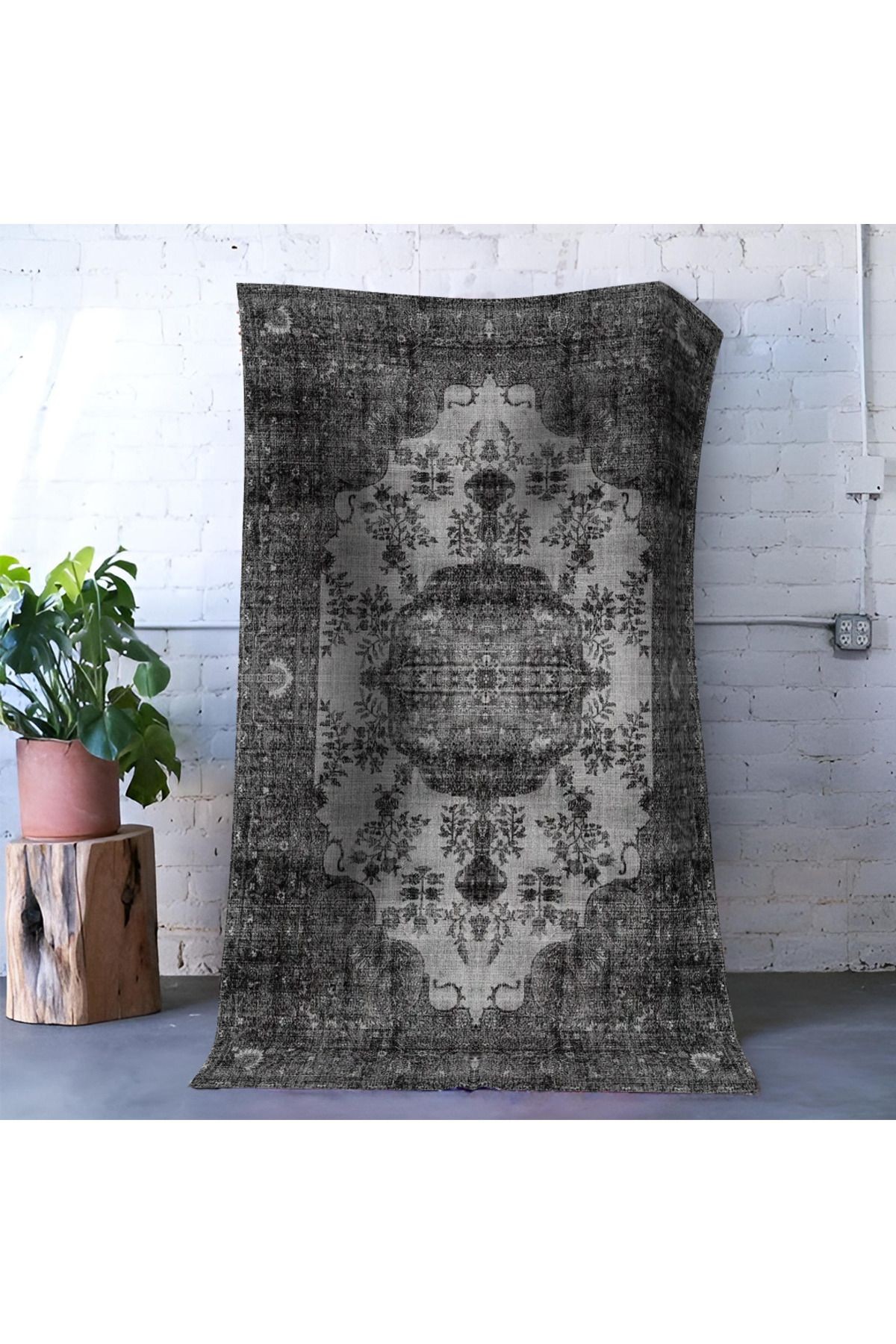 Mira Siyah Gri Ton Geleneksel Motif Desen Dekoratif Halı Mira 1540