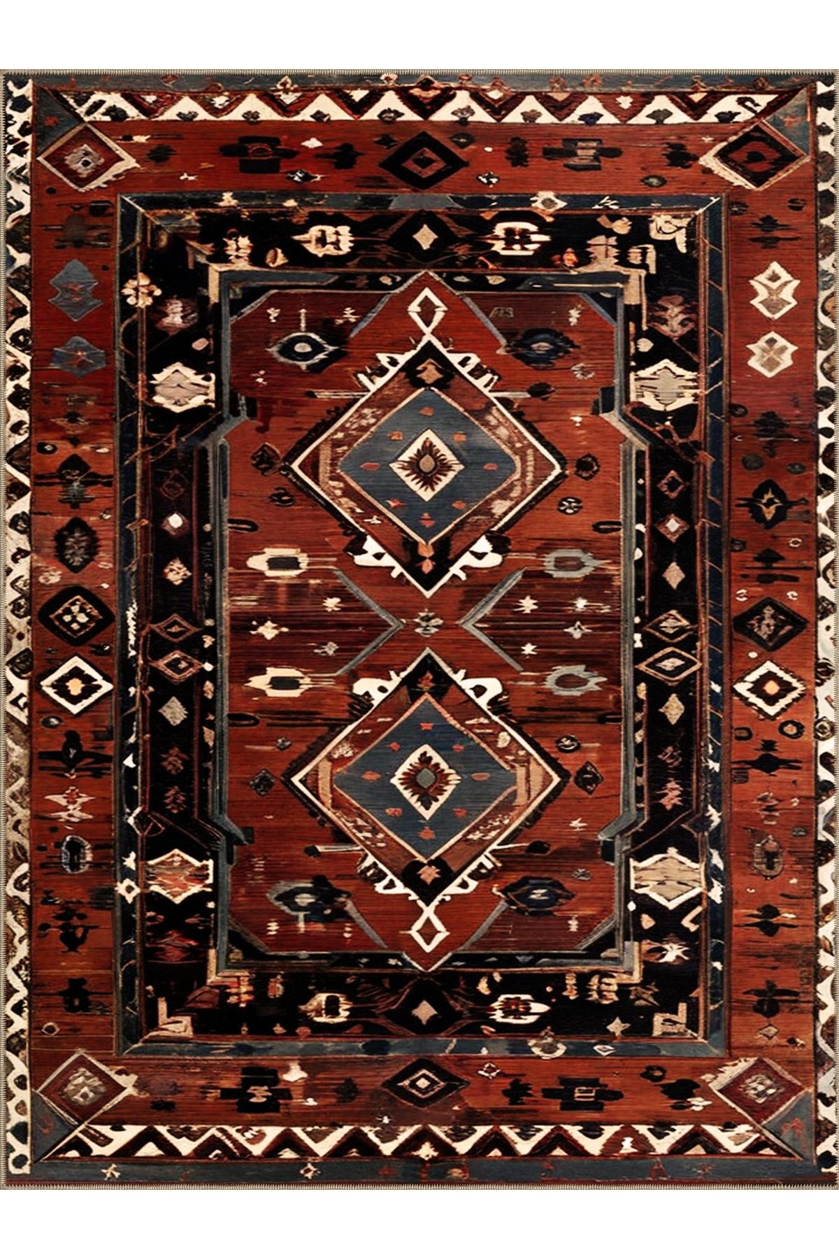 Royal Etnik Motifler Desenli Püskül Detaylı Dokuma Taban Dekoratif Halı royal42