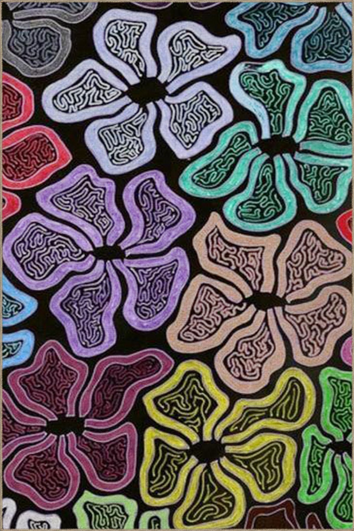 Siyah Temalı Çok Renkli Abstract Soyut Desenli Modern Dekoratif Halı 4711