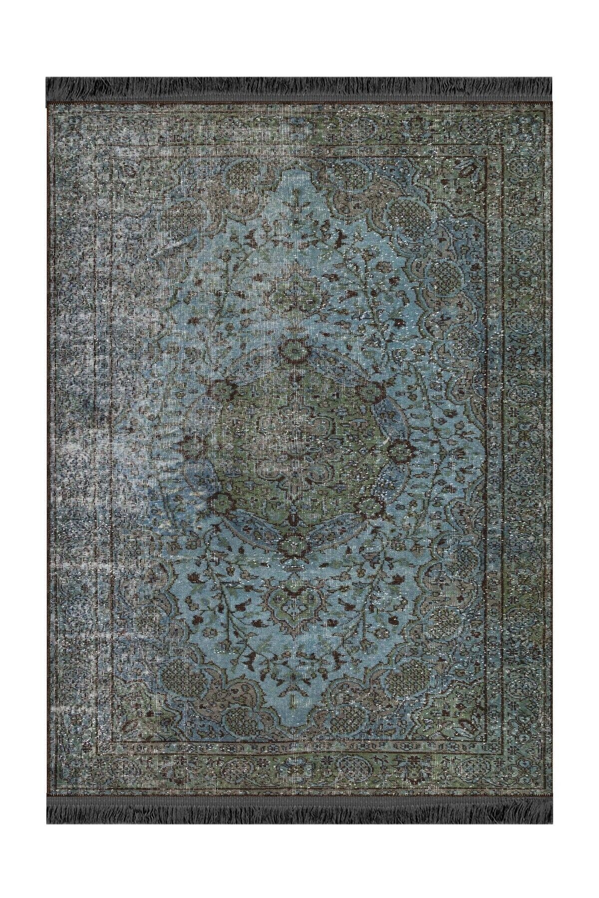 Memlük Koleksiyonu Mavi Ton Etnik Geleneksel Desenli Dokuma Taban Vintage Dekoratif Halı memlük24