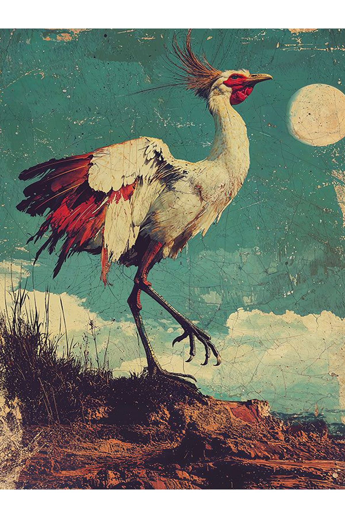 Güneş Koleksiyonu Eskitme Görünümlü Kuş Desenli Dokuma Taban Modern Dekoratif Halı güneş27