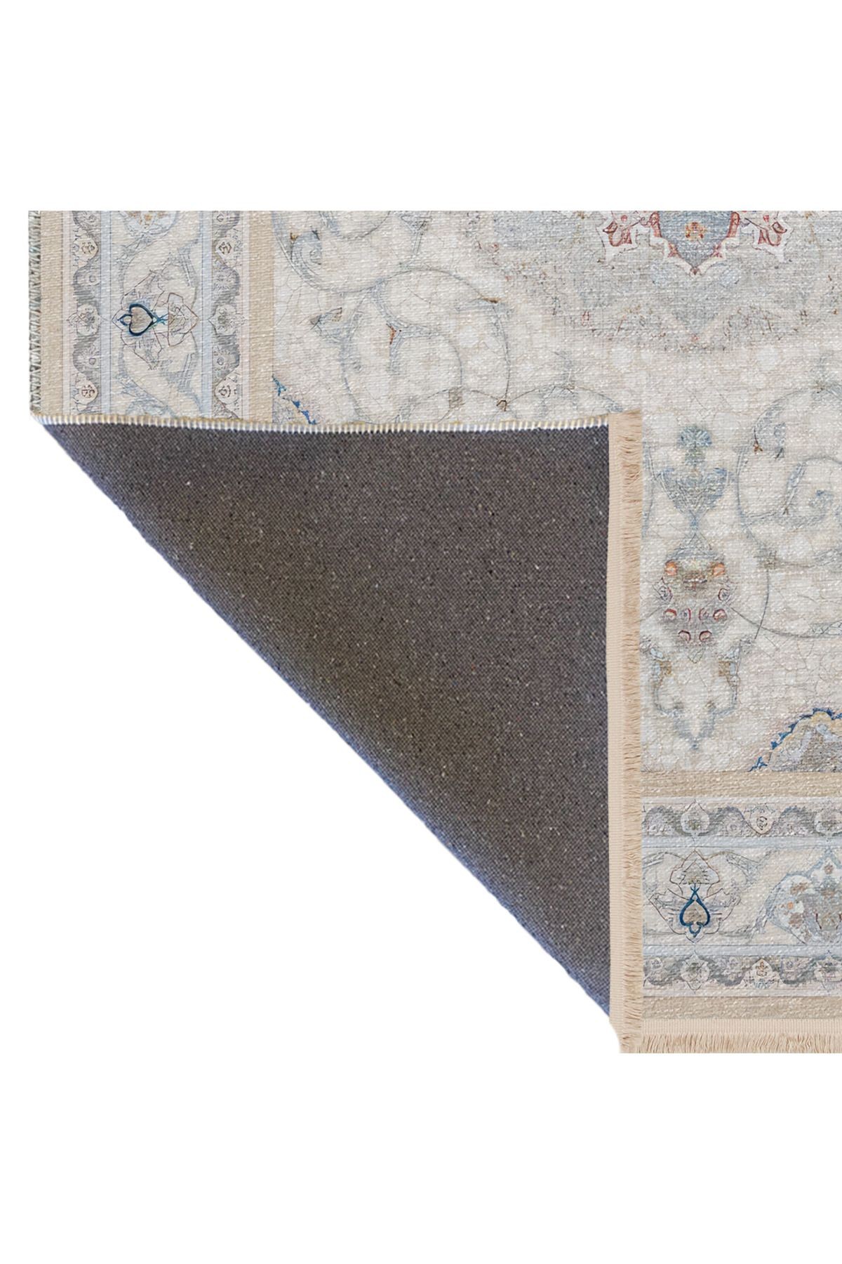 Bej Gri Temalı Geleneksel Motif Etnik Desenli Kreatif Vintage Dekoratif Halı 2580
