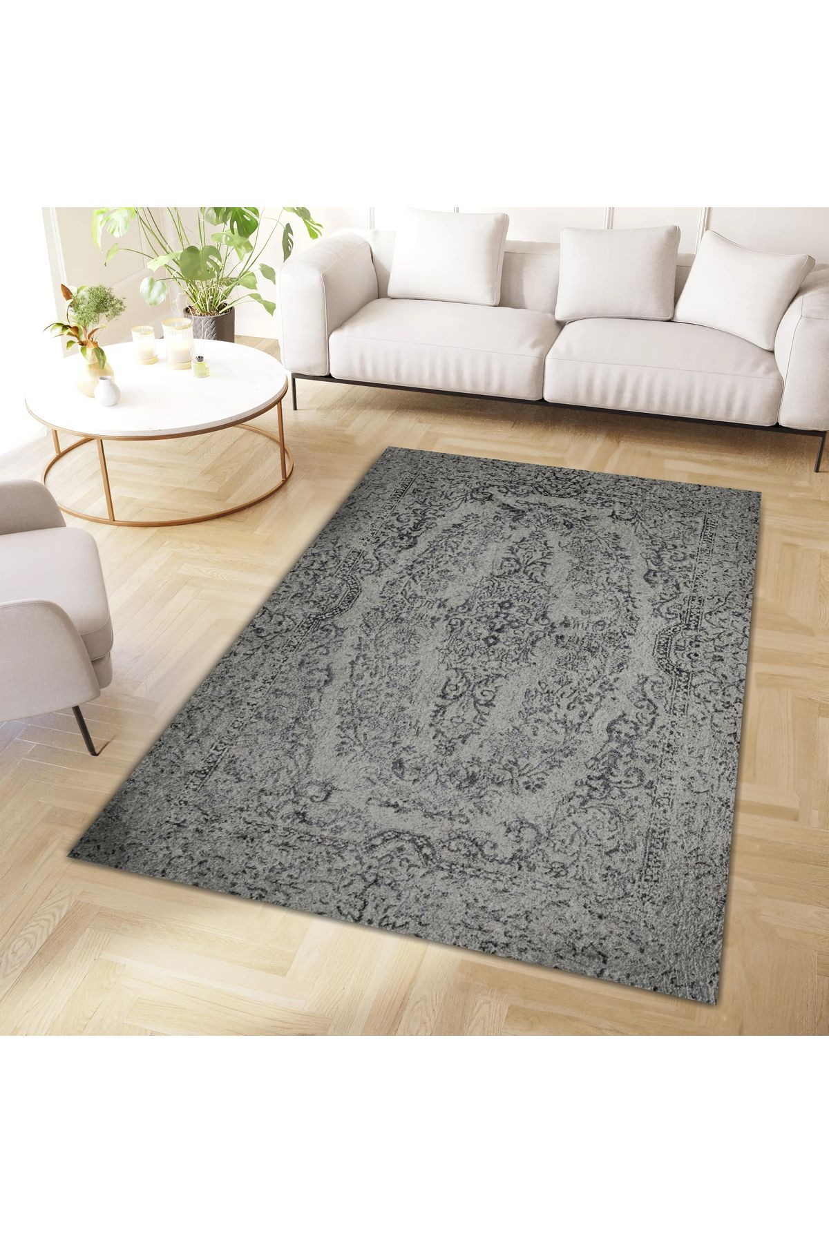 Aysu Koleksiyonu Koyu Gri Desenli Dokuma Taban Modern Dekoratif Halı aysu02