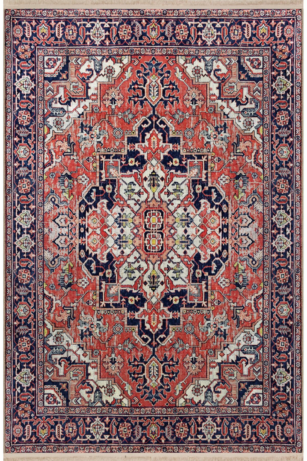 Kiremit Rengi Temalı Geleneksel Motif Çiçek Desenli Vintage Dekoratif Halı 2468