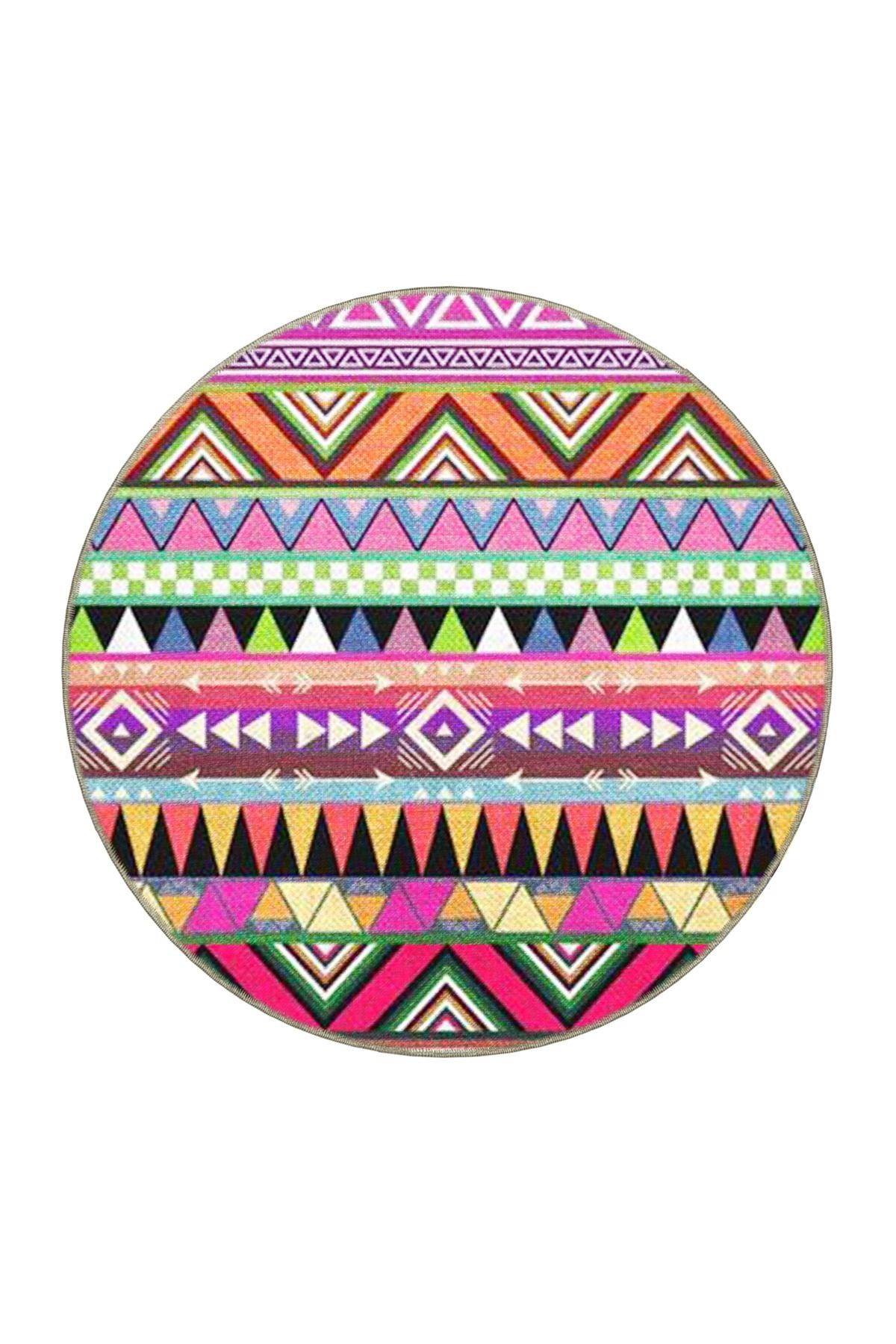 Çok Renkli Karma Geometrik Şekil Desenli Etnik Vintage Dekoratif Halı 4673