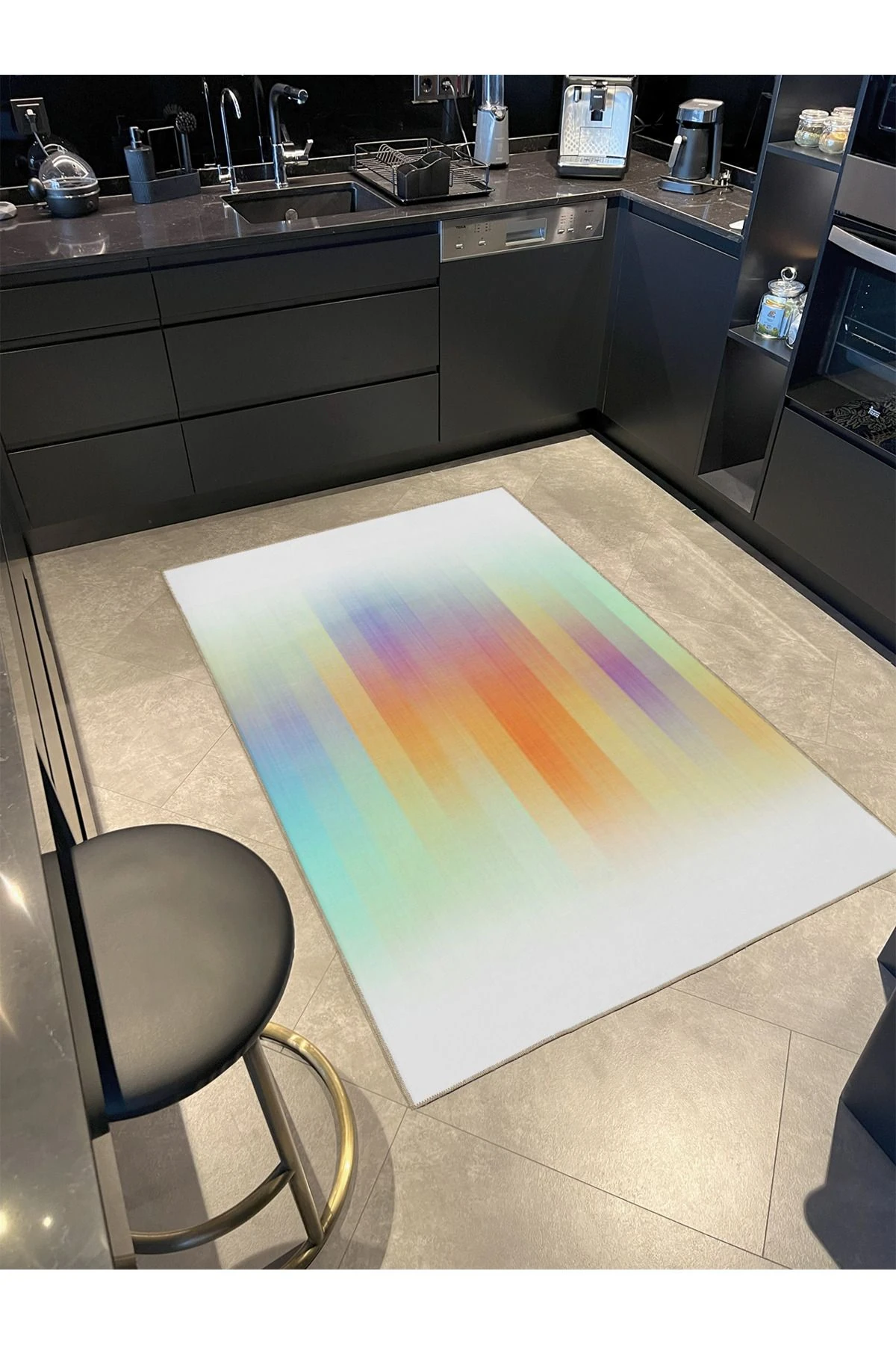 Çok Renkli Soyut Desenli Dekoratif ve Yıkanabilir Halı miravip9261