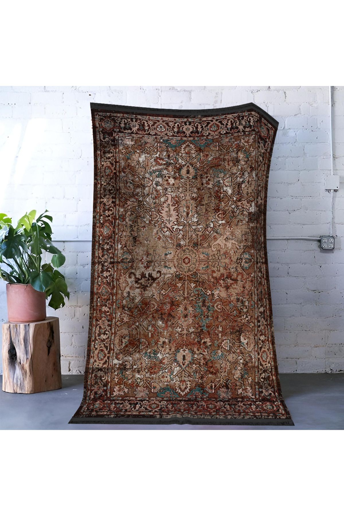 Mira Bej Ton Koyu Tema Çok Renkli Geleneksel Motif Etnik Desenli Vintage Dekoratif Halı Mira 1587
