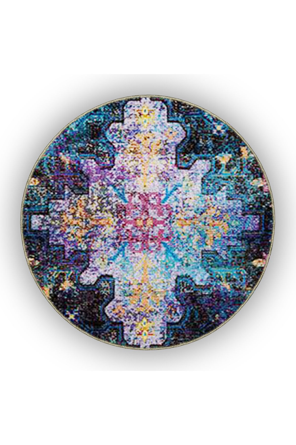 Lacivert Temalı Geleneksel Motif Desenli Etnik Vintage Dekoratif Halı 4869