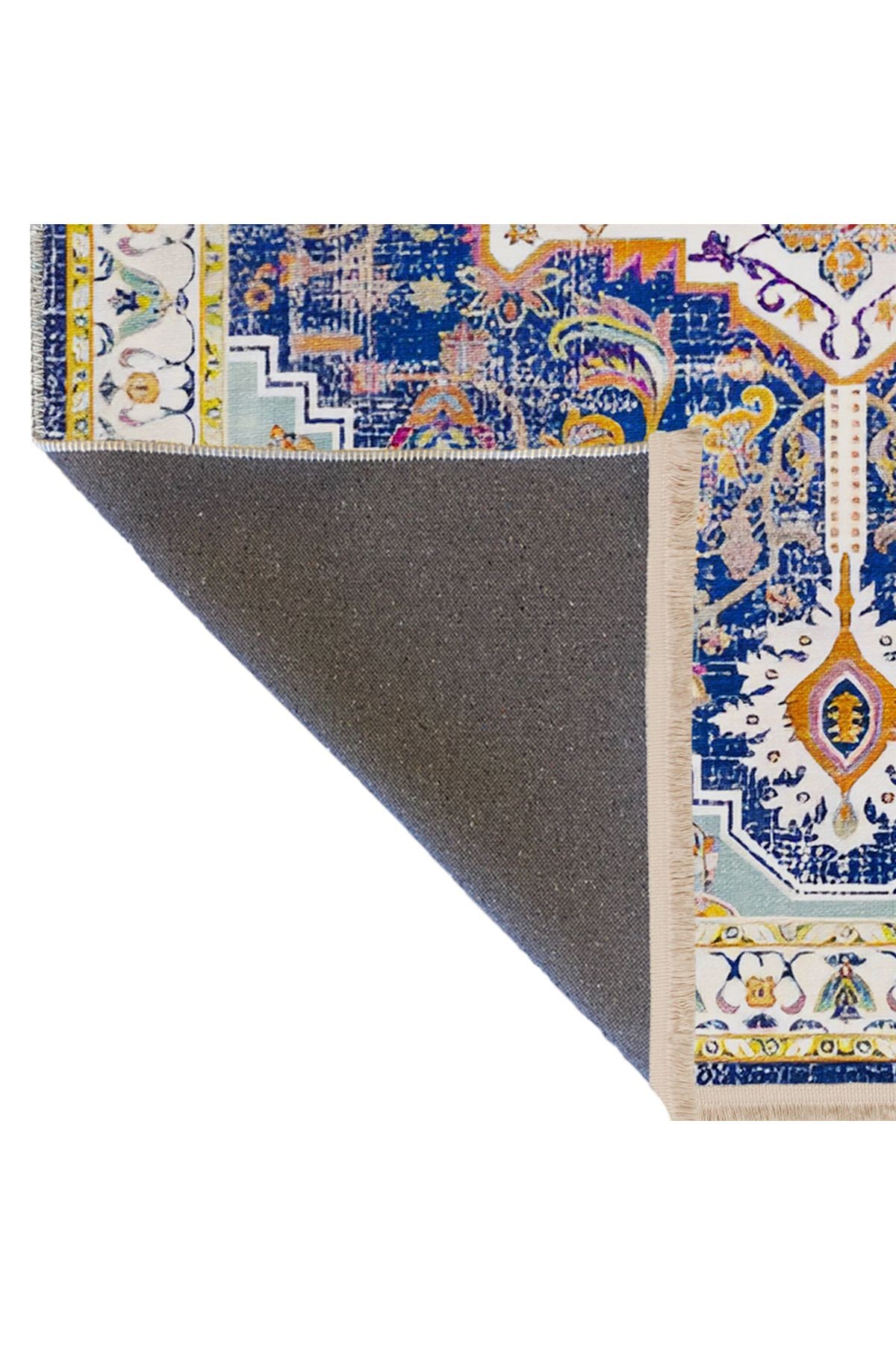 Açık Ton Mavi Sarı Temalı Geleneksel Motif Etnik Desenli Kreatif Vintage Dekoratif Halı 2043