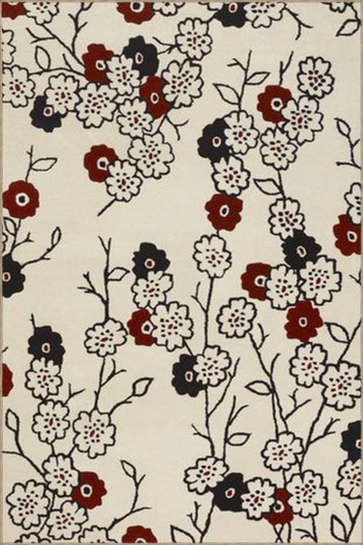 Krem Temalı Çiçekli Temalı Dokuma Taban Halı ve Yıkanabilir Halı miravip9852