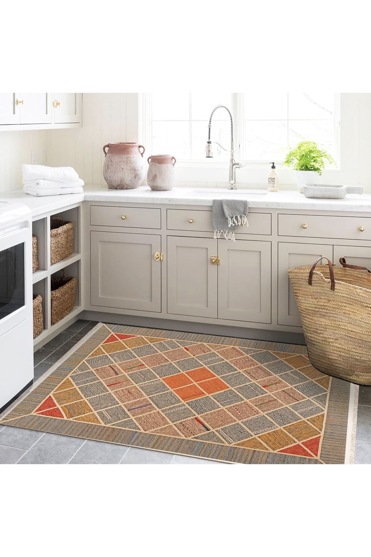 Kuzey Koleksiyonu Çok Renkli Turuncu Detaylı Dokuma Taban Modern Dekoratif Halı kuzey50