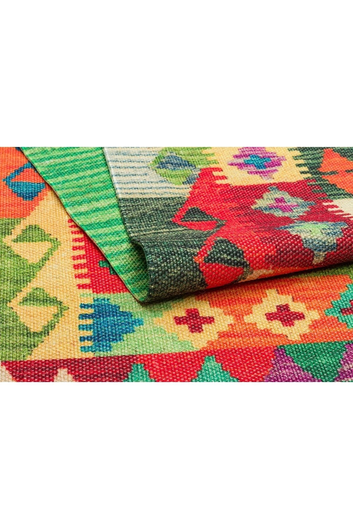 Cotton 527 Çok Renkli Etnik Desen Kilim