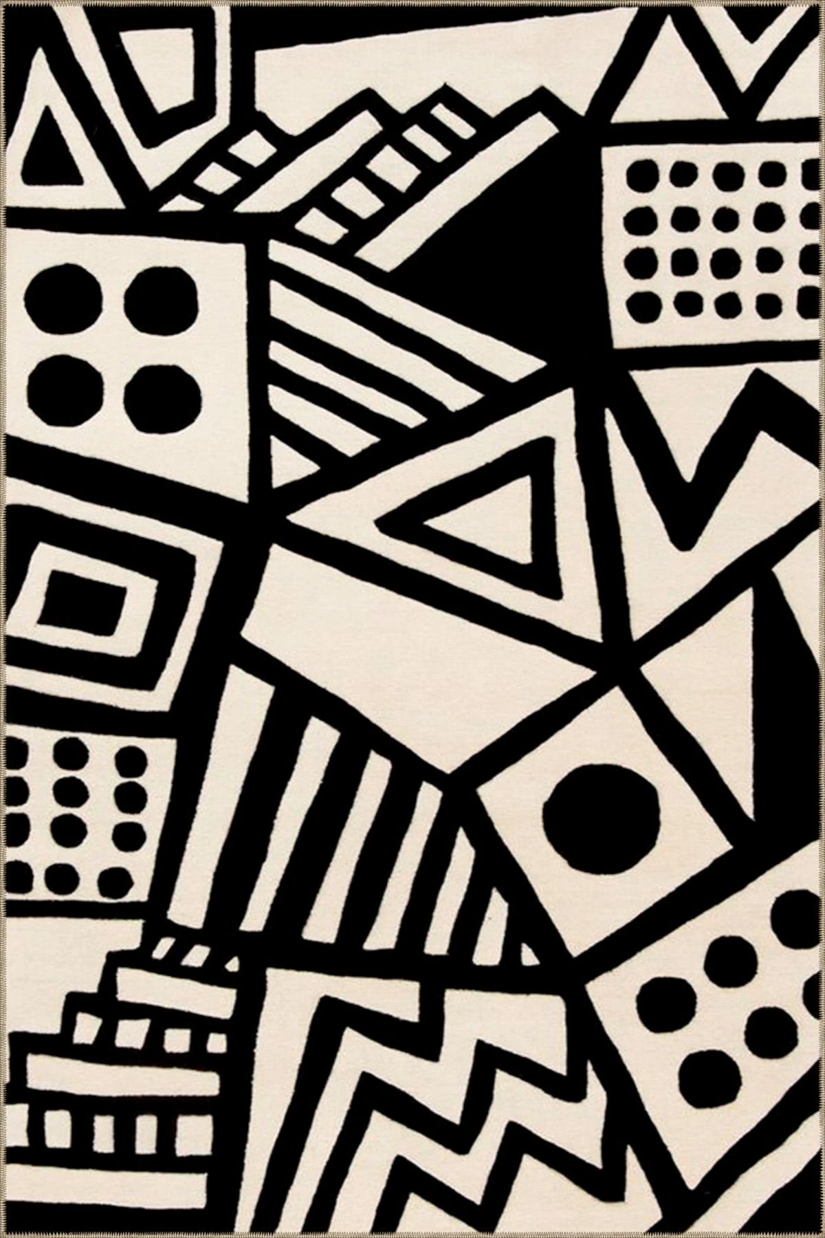 Siyah ve Beyaz Üçgenli Geometrik Modern Desenli Dokuma Taban miravip849