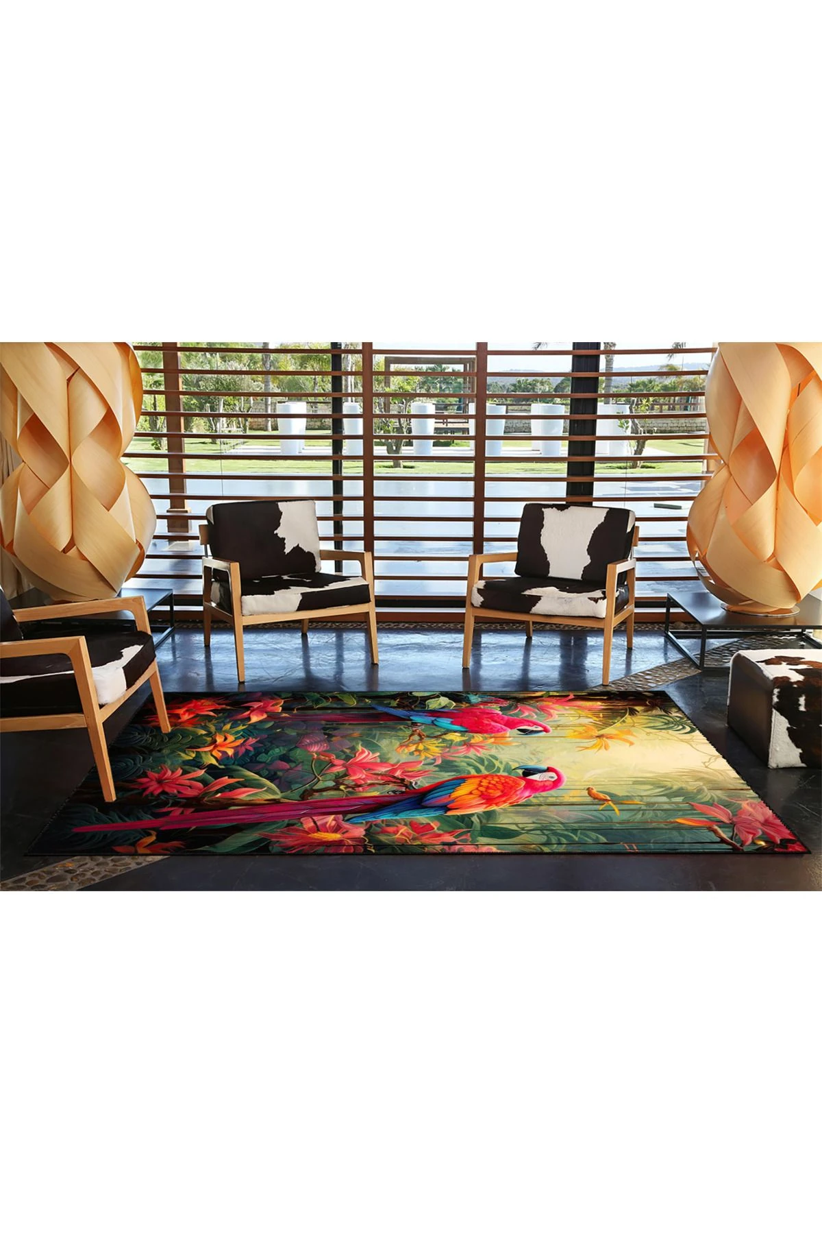 Kırmızı Renklerde Papağan Modern Dokuma Taban ve Dekoratif Halı miravip416