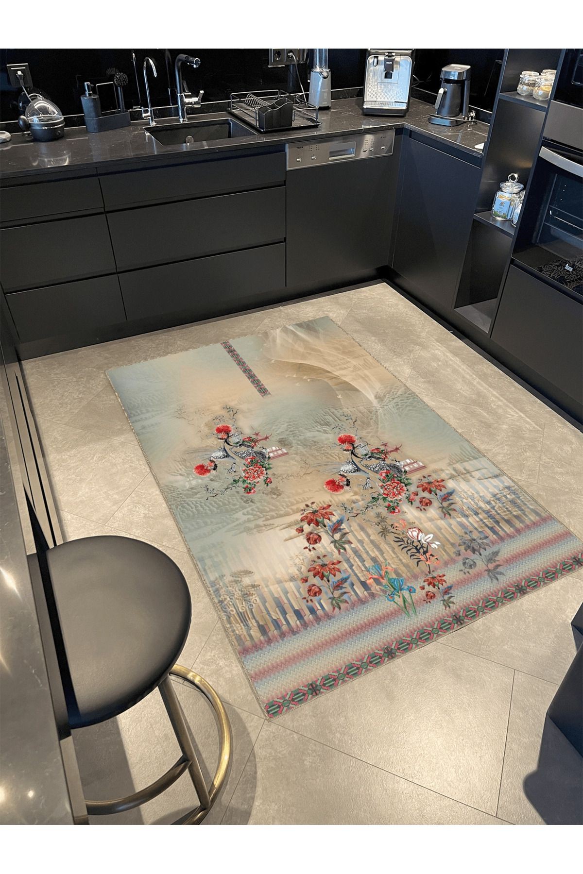 Floral Temalı Çok Renkli Soyut Motifler Çiçek ve Bulut Desenli Modern Dekoratif Halı 4858