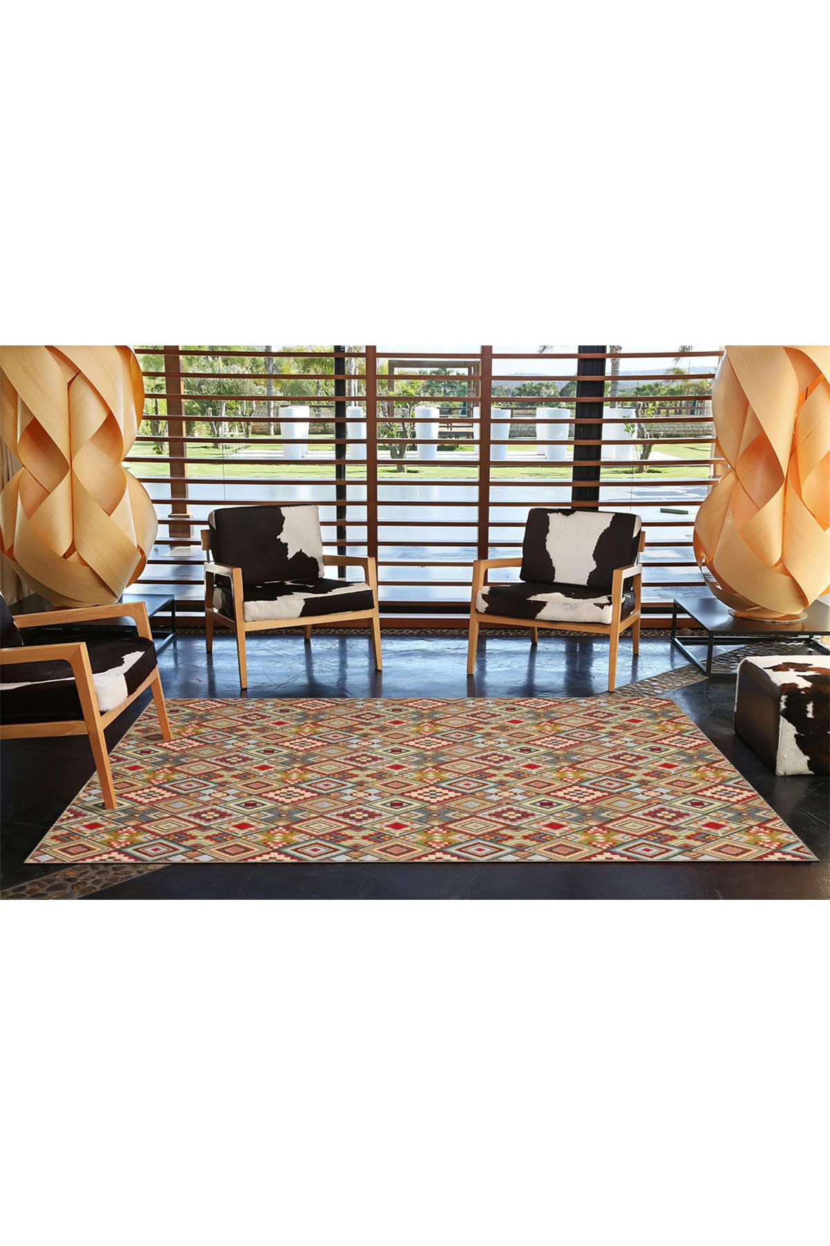 Kahverengi Tonlarında Baklavalı Geometrik Desenli Dokuma Taban Halı 4171