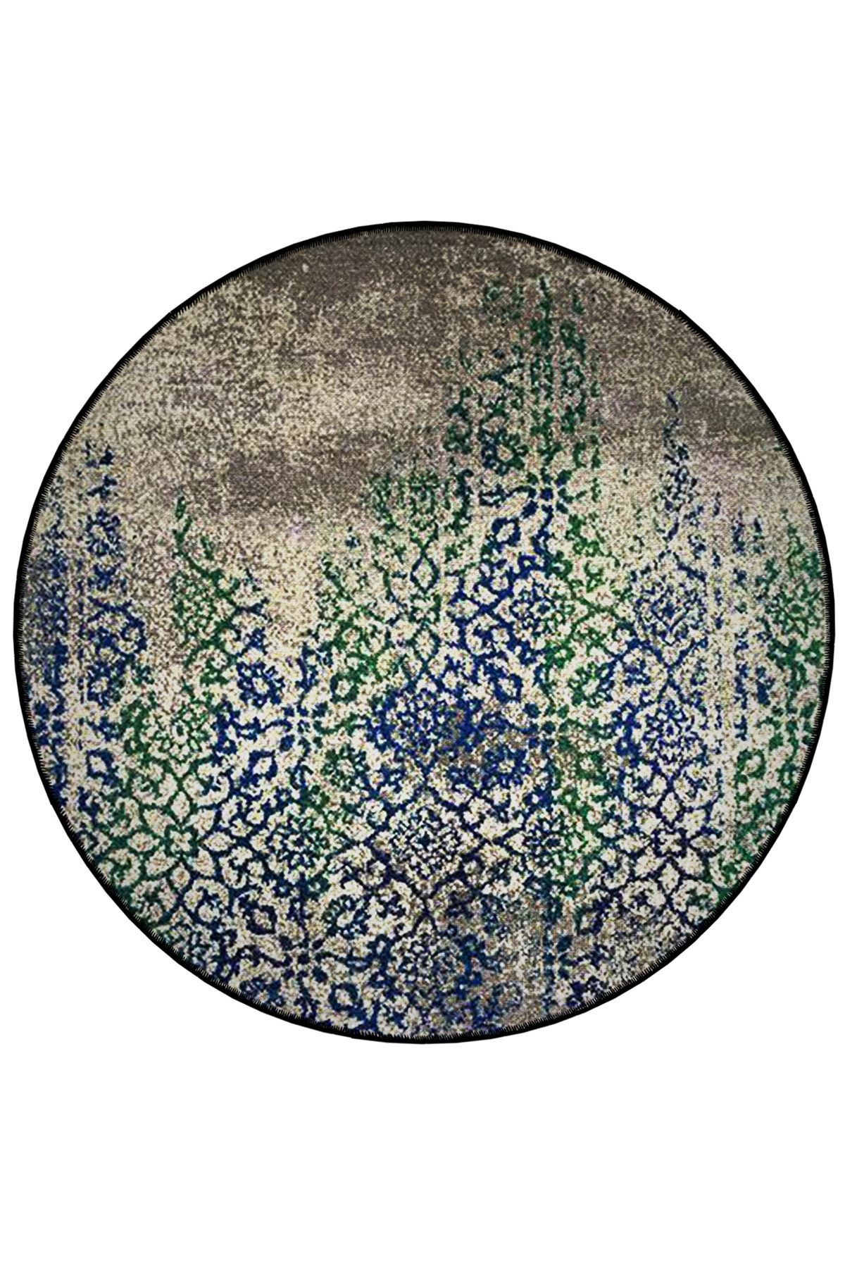 Çok Renkli Soyut Motifli Desenli Yuvarlak Dokuma Taban Vintage Dekoratif Halı 6154