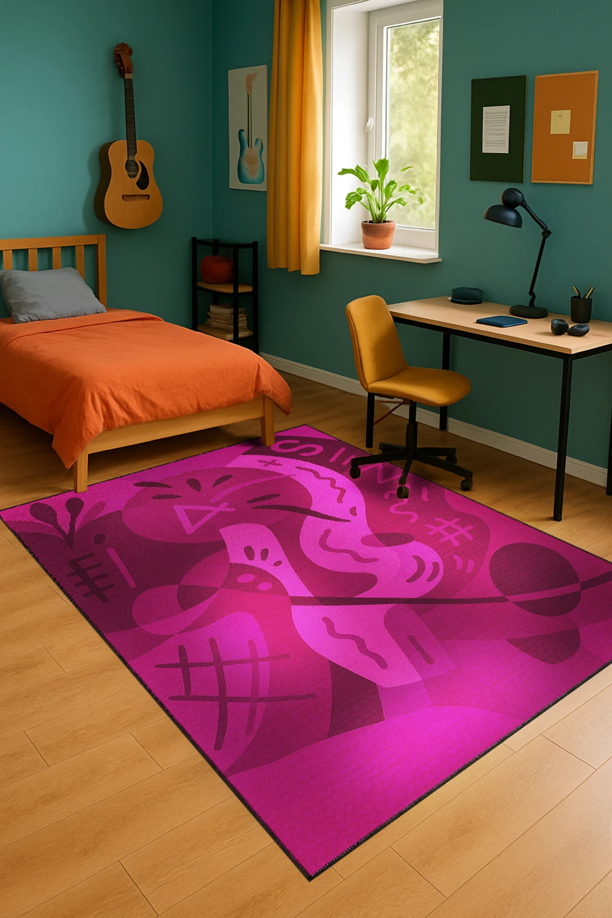 MOSSO Grafiti Motifli Desen Dokuma Taban Vintage Dekoratif Halı mosso900