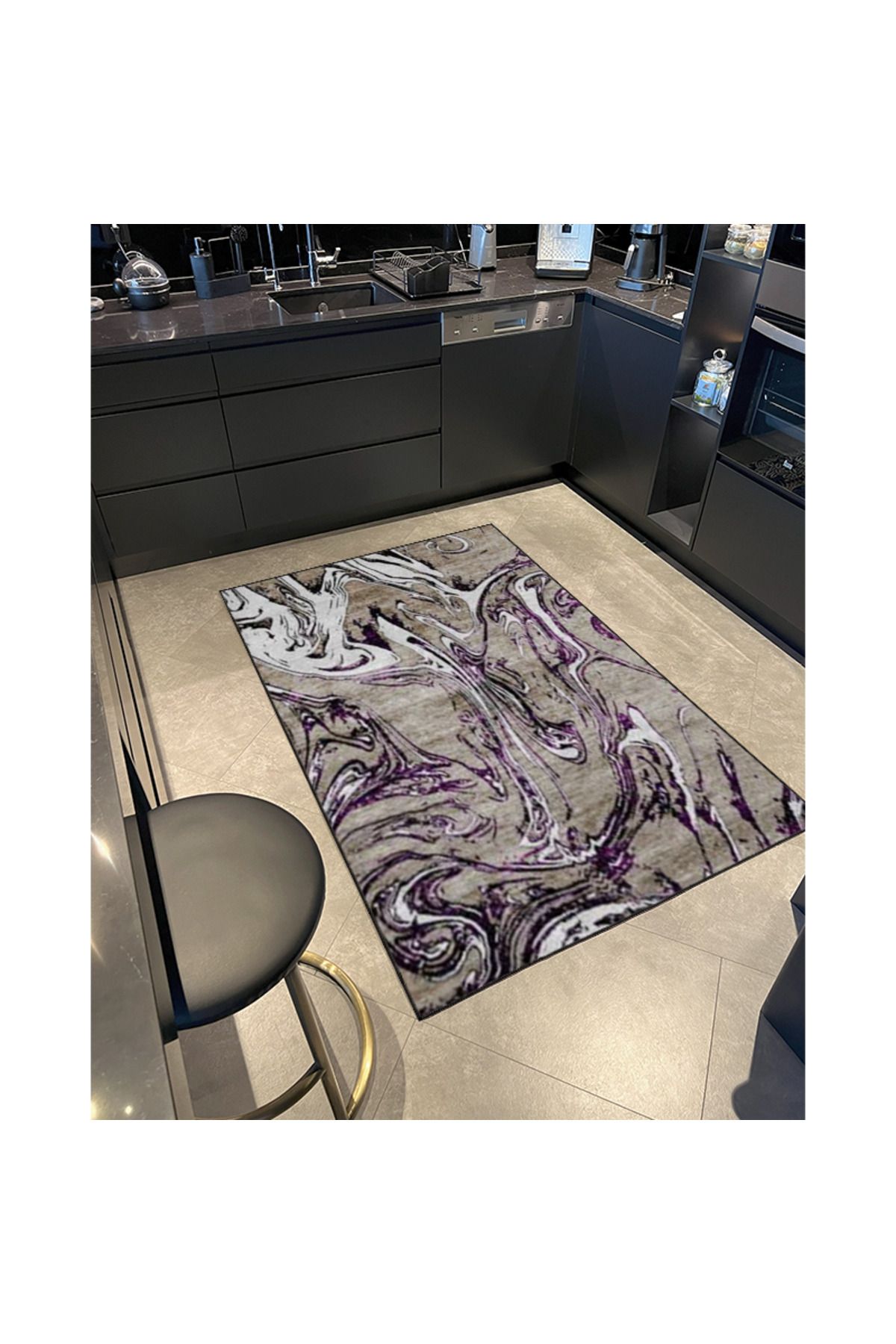 Gri Renkli Modern Dokuma Taban ve Dekoratif Halı 4482